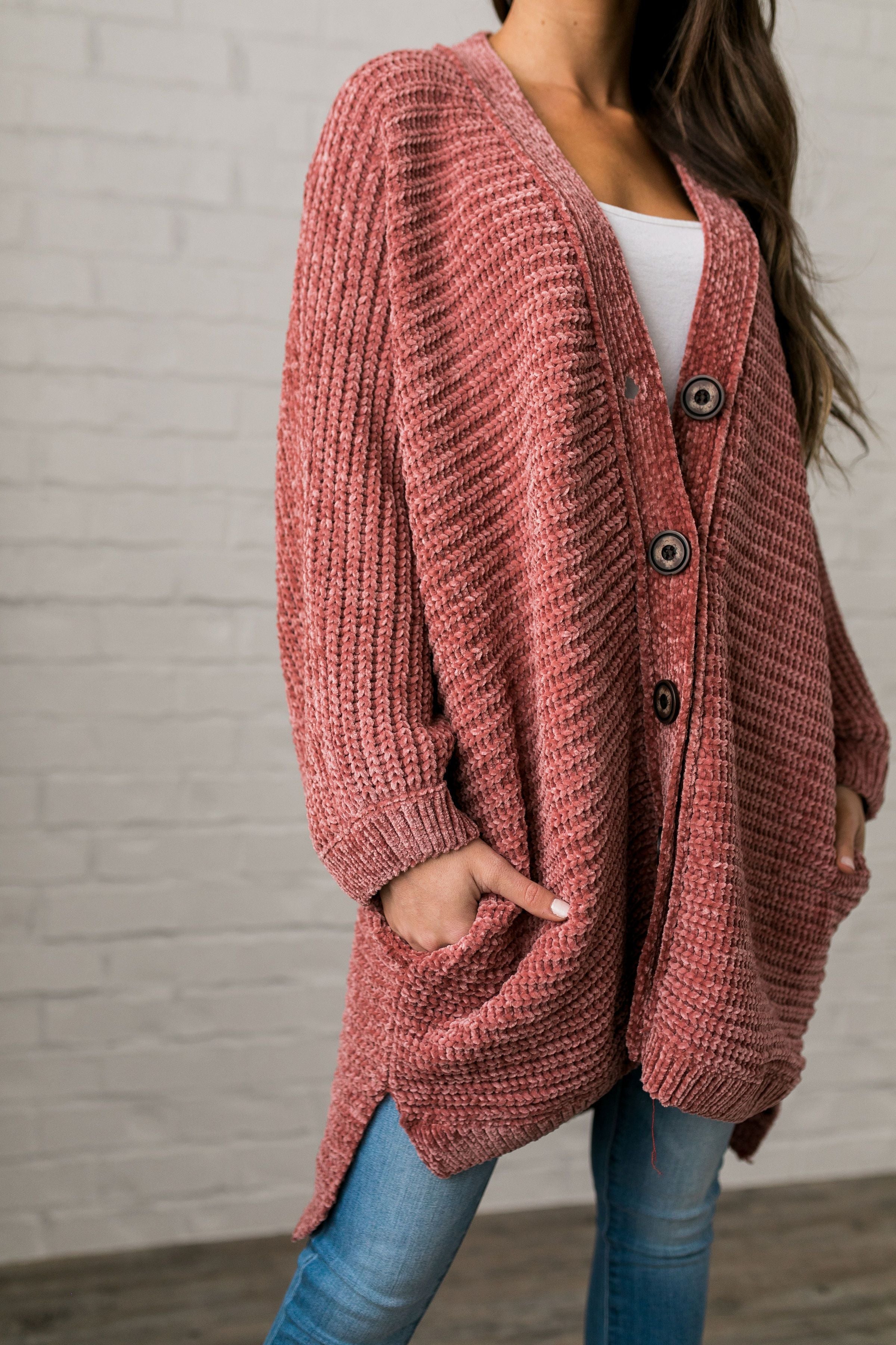 Faded Memories Chenille Cardigan In Mauve