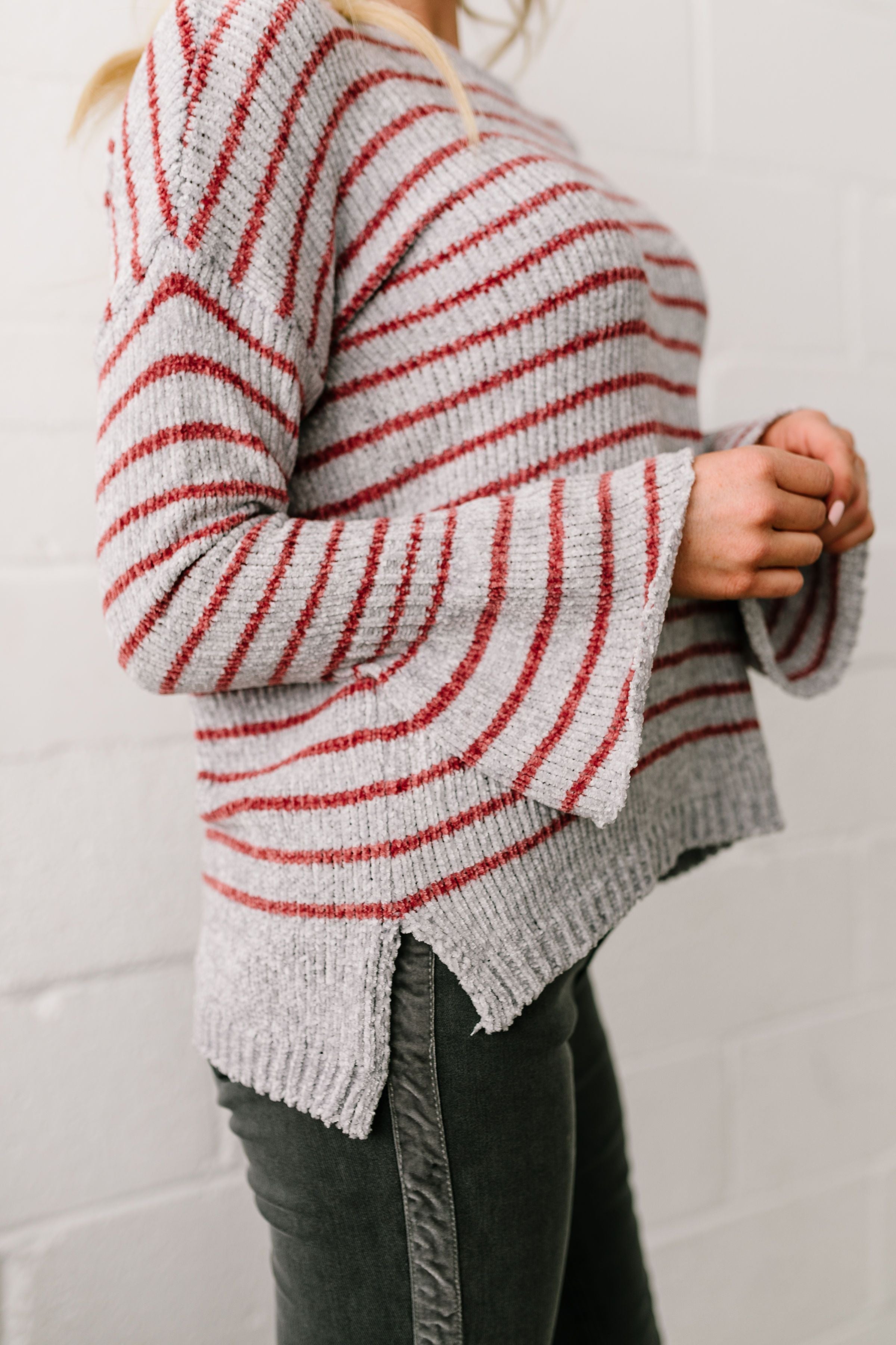 Faded Not Forgotten Striped Sweater In Silver - ALL SALES FINAL