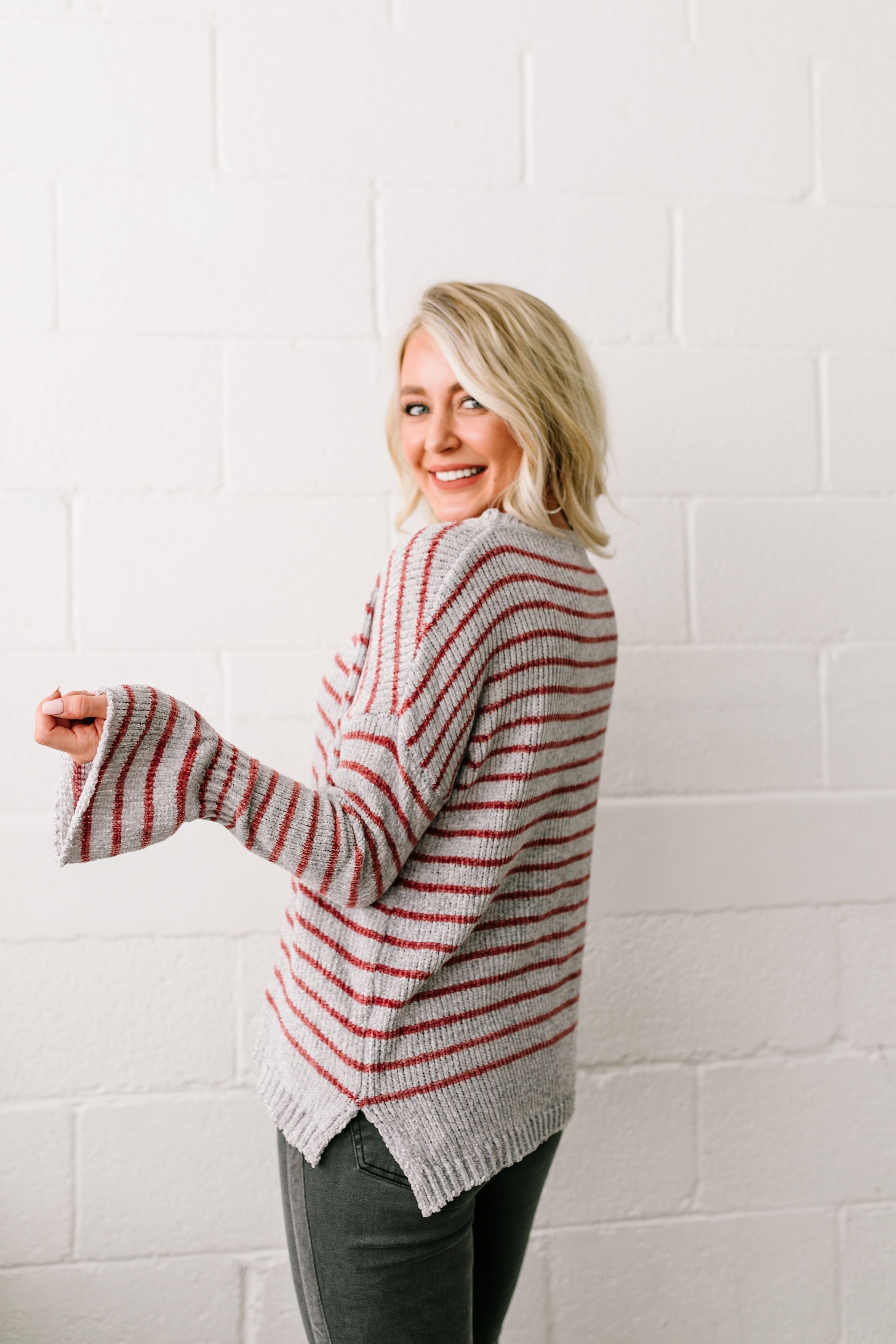 Faded Not Forgotten Striped Sweater In Silver - ALL SALES FINAL