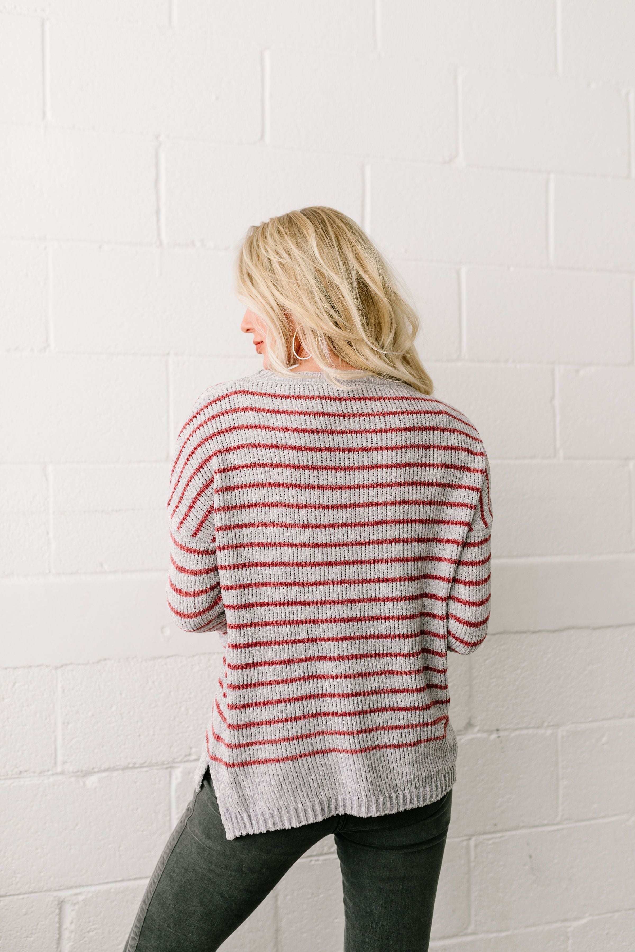 Faded Not Forgotten Striped Sweater In Silver - ALL SALES FINAL