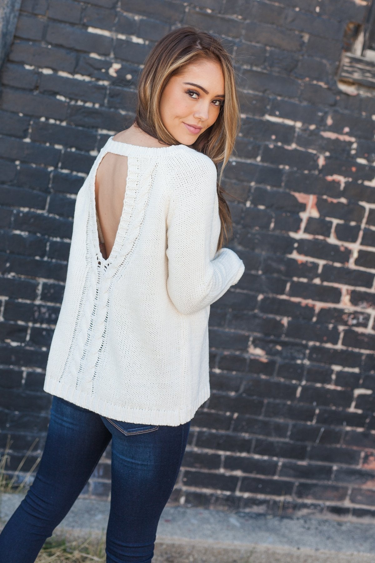 Fall Fantasy Peekaboo Sweater In Vanilla