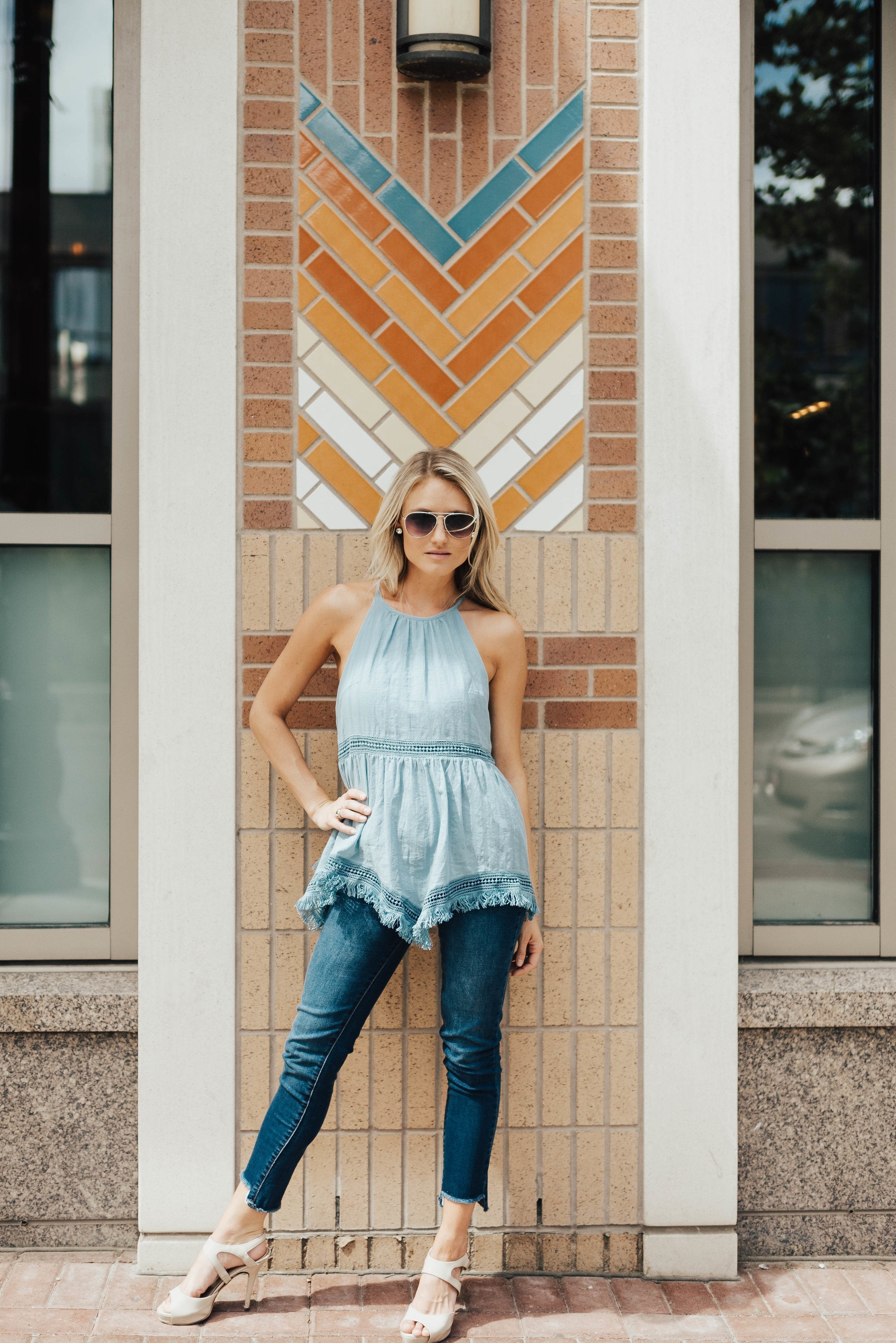 Felicity Fringe Halter In Dusty Teal