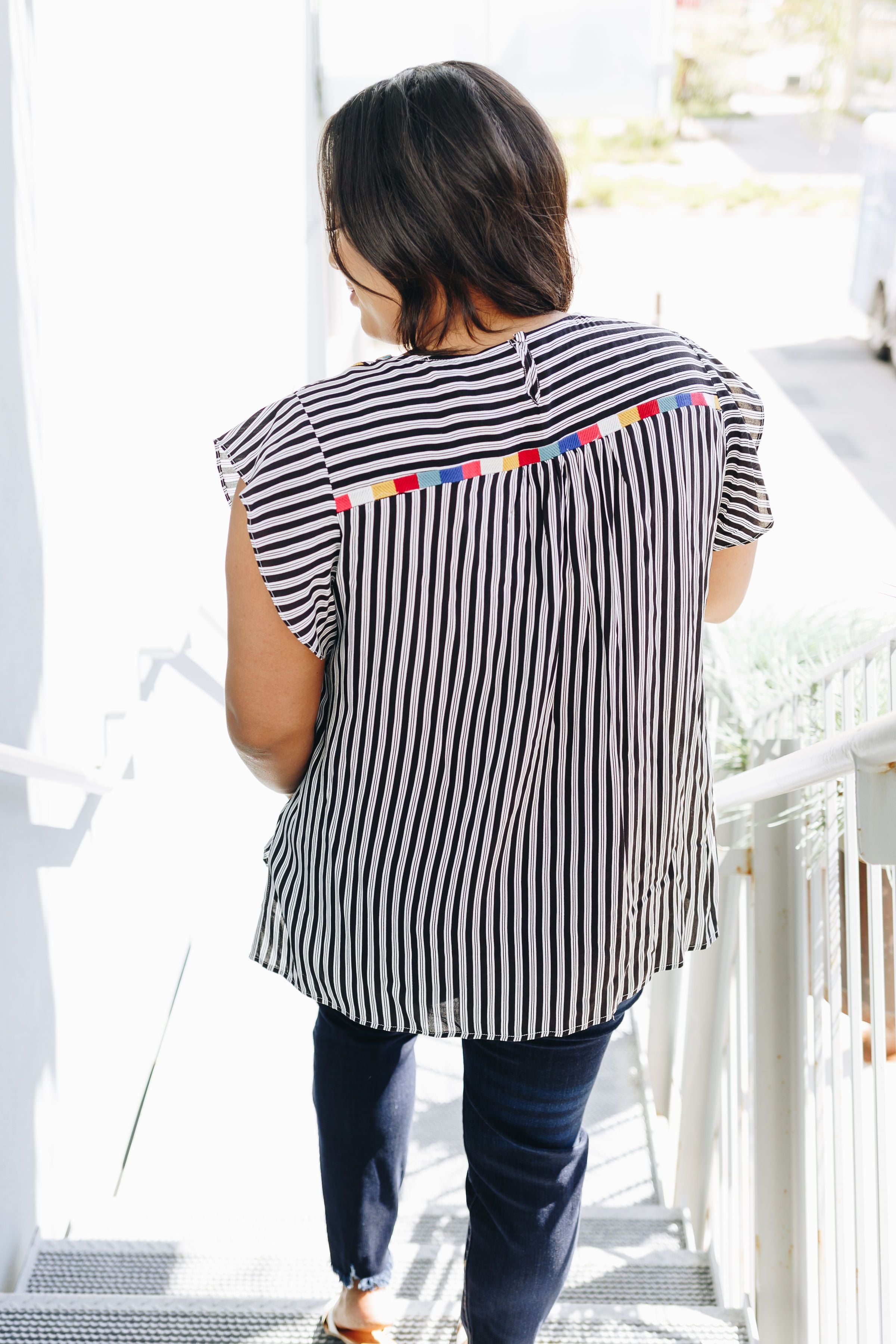 Fiesta Embroidered + Striped Blouse