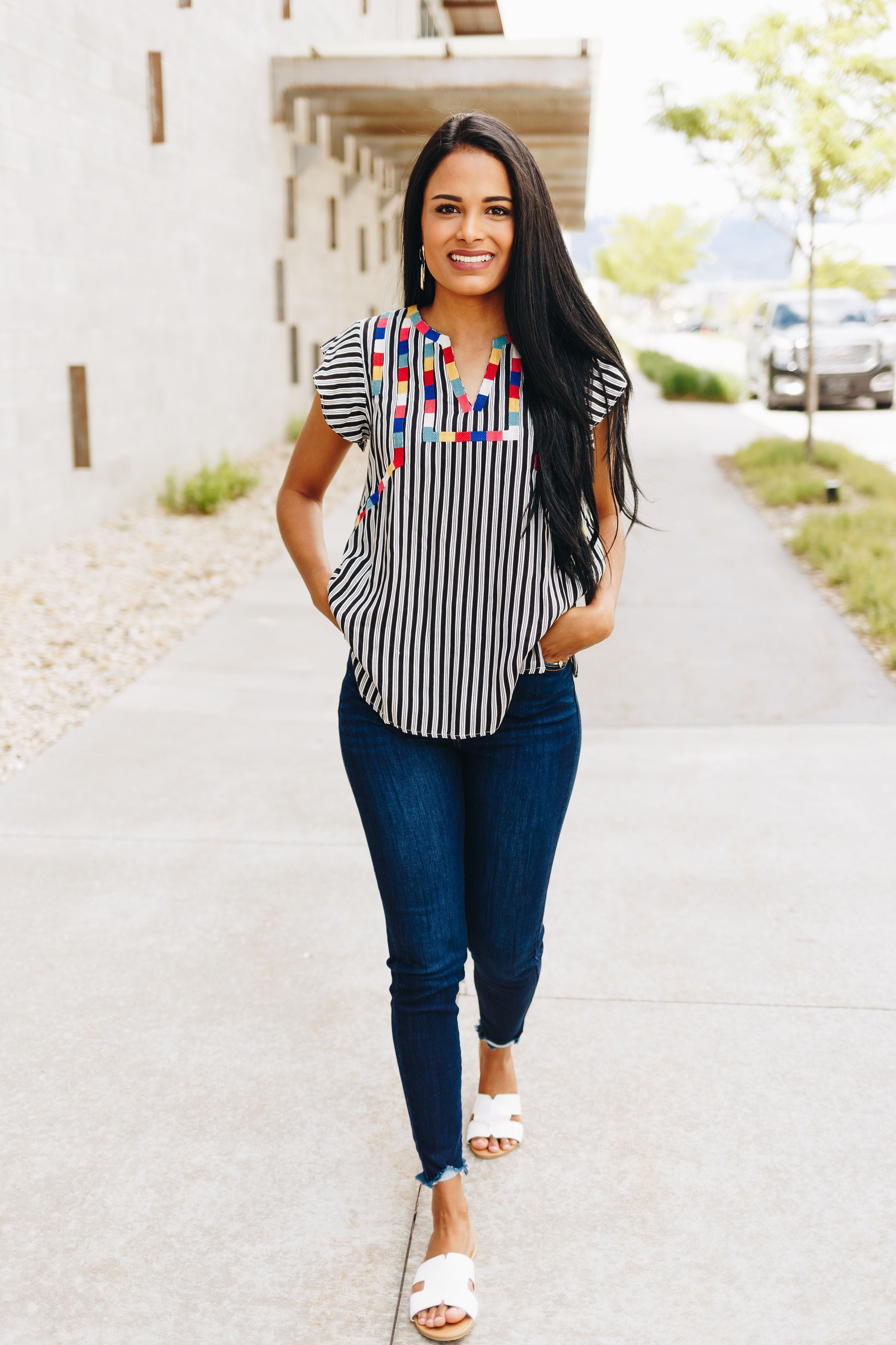 Fiesta Embroidered + Striped Blouse