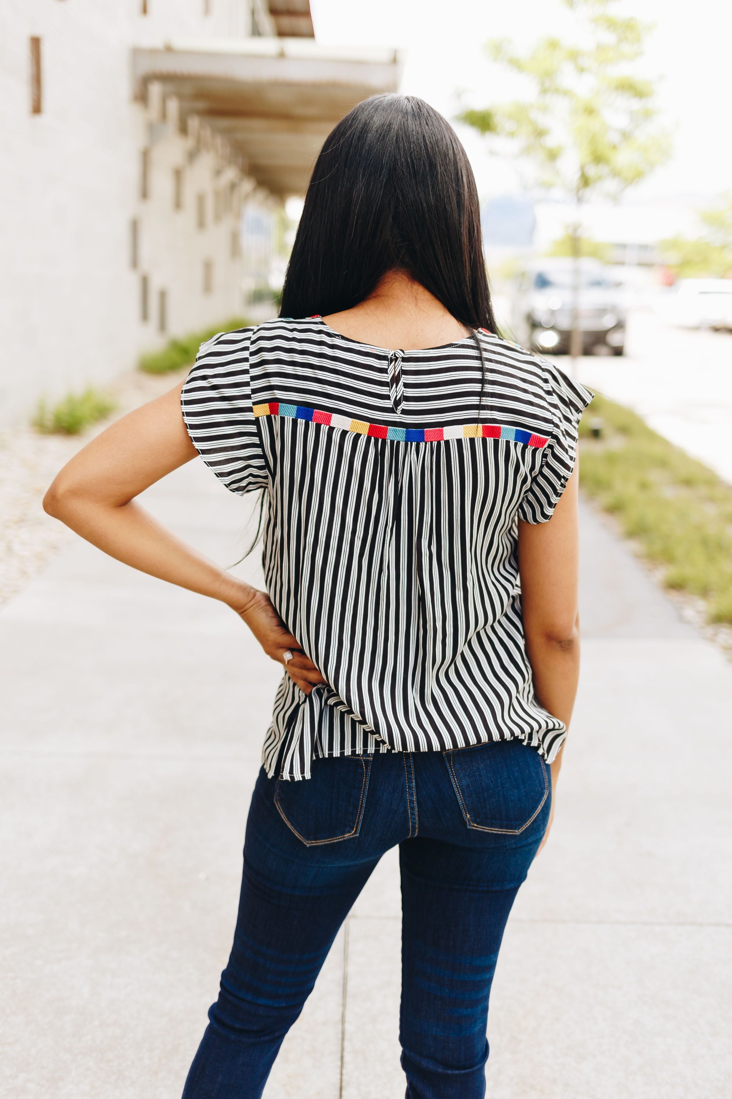 Fiesta Embroidered + Striped Blouse