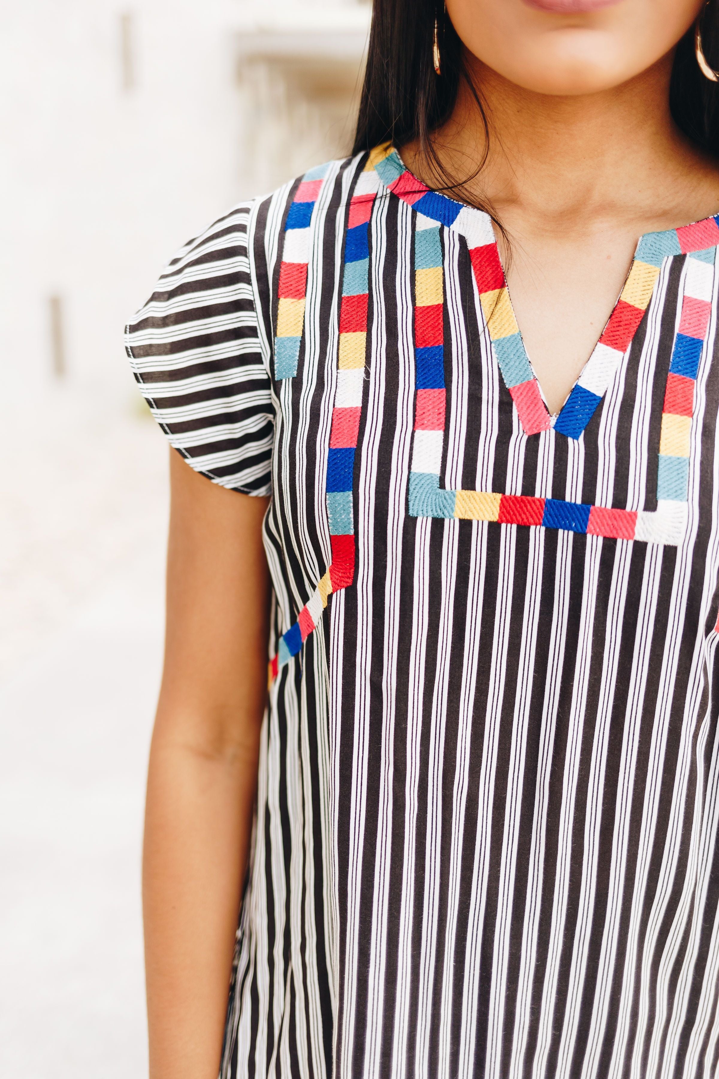 Fiesta Embroidered + Striped Blouse