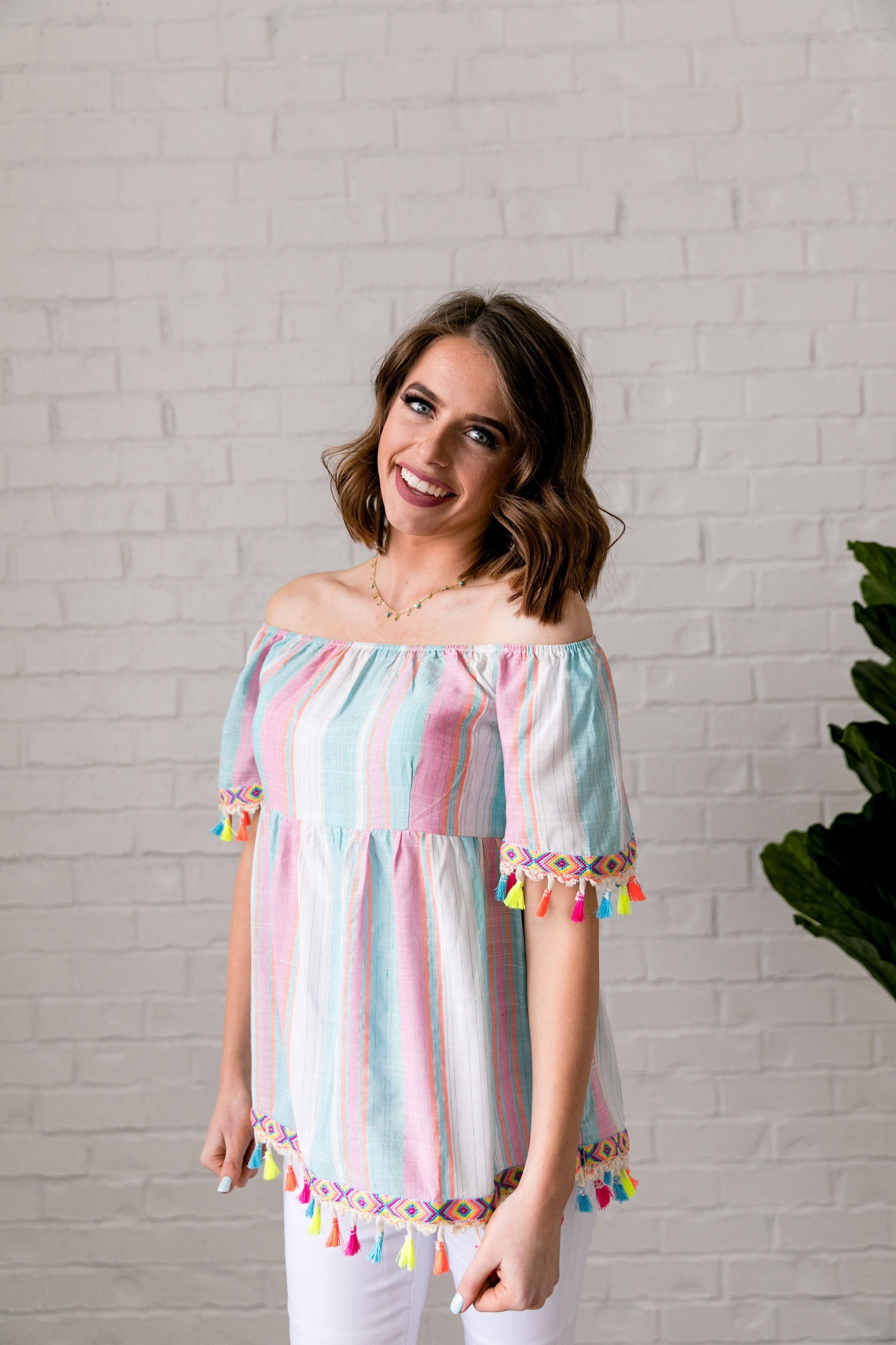 Fiesta Fringed Off The Shoulder Top