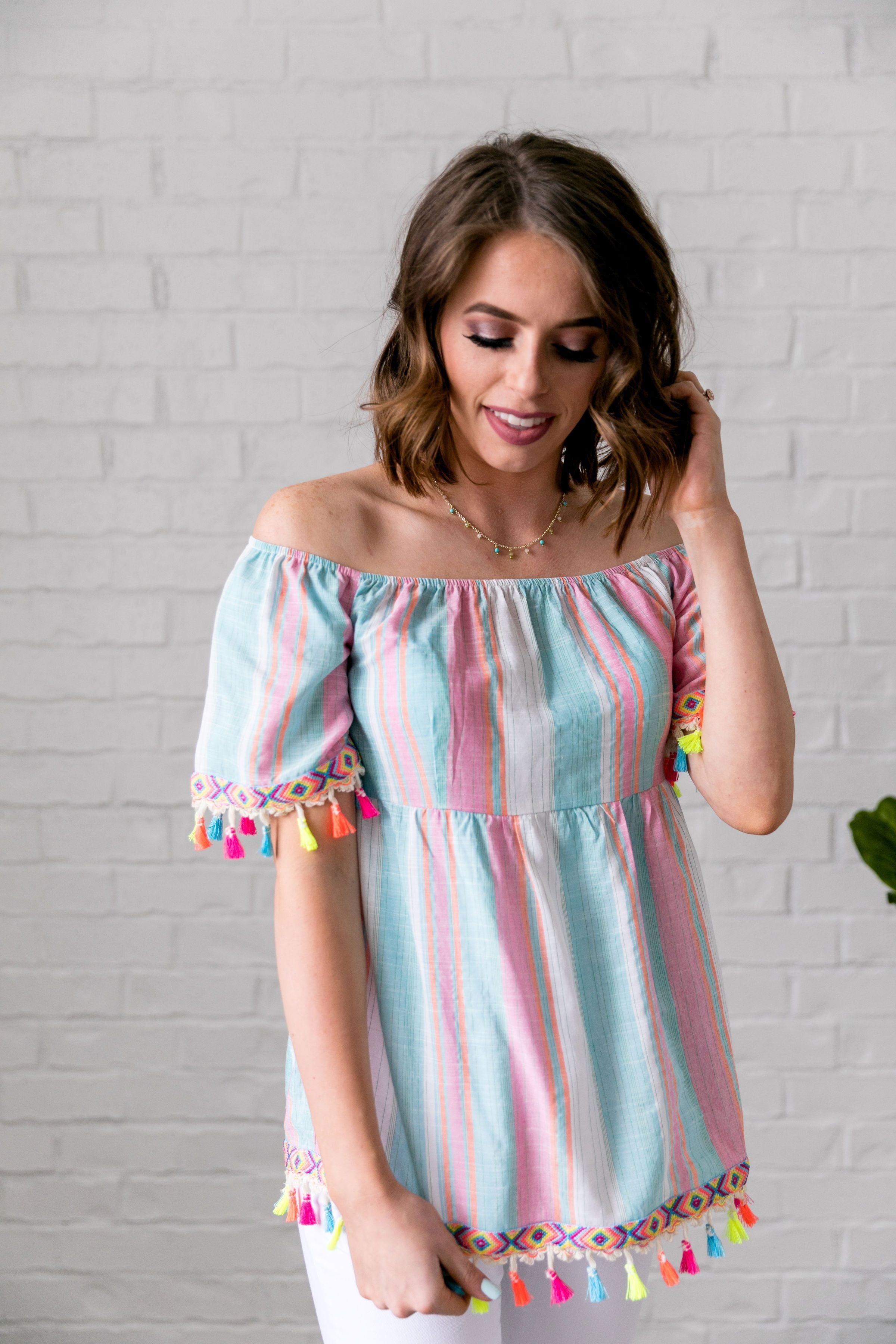 Fiesta Fringed Off The Shoulder Top