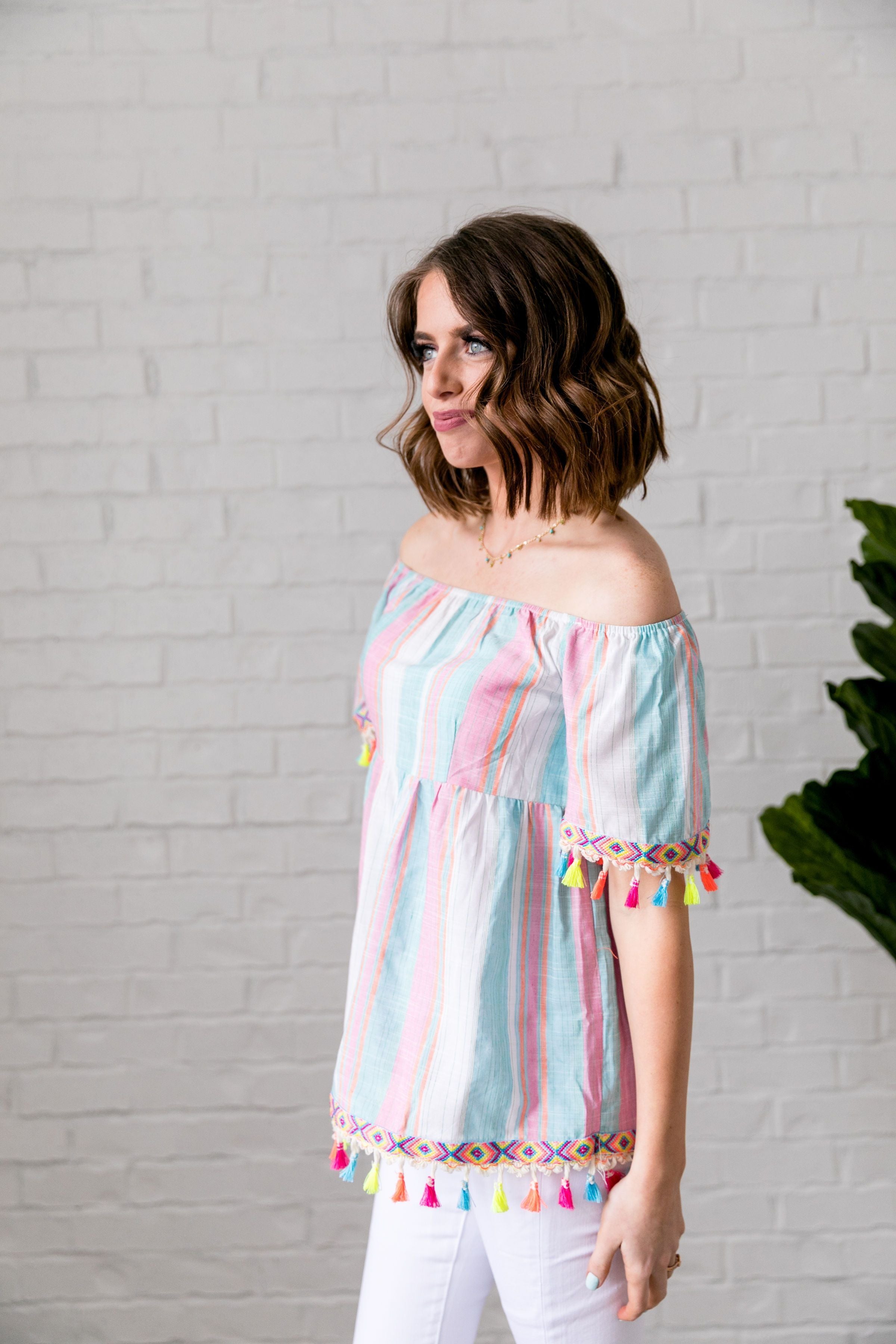 Fiesta Fringed Off The Shoulder Top