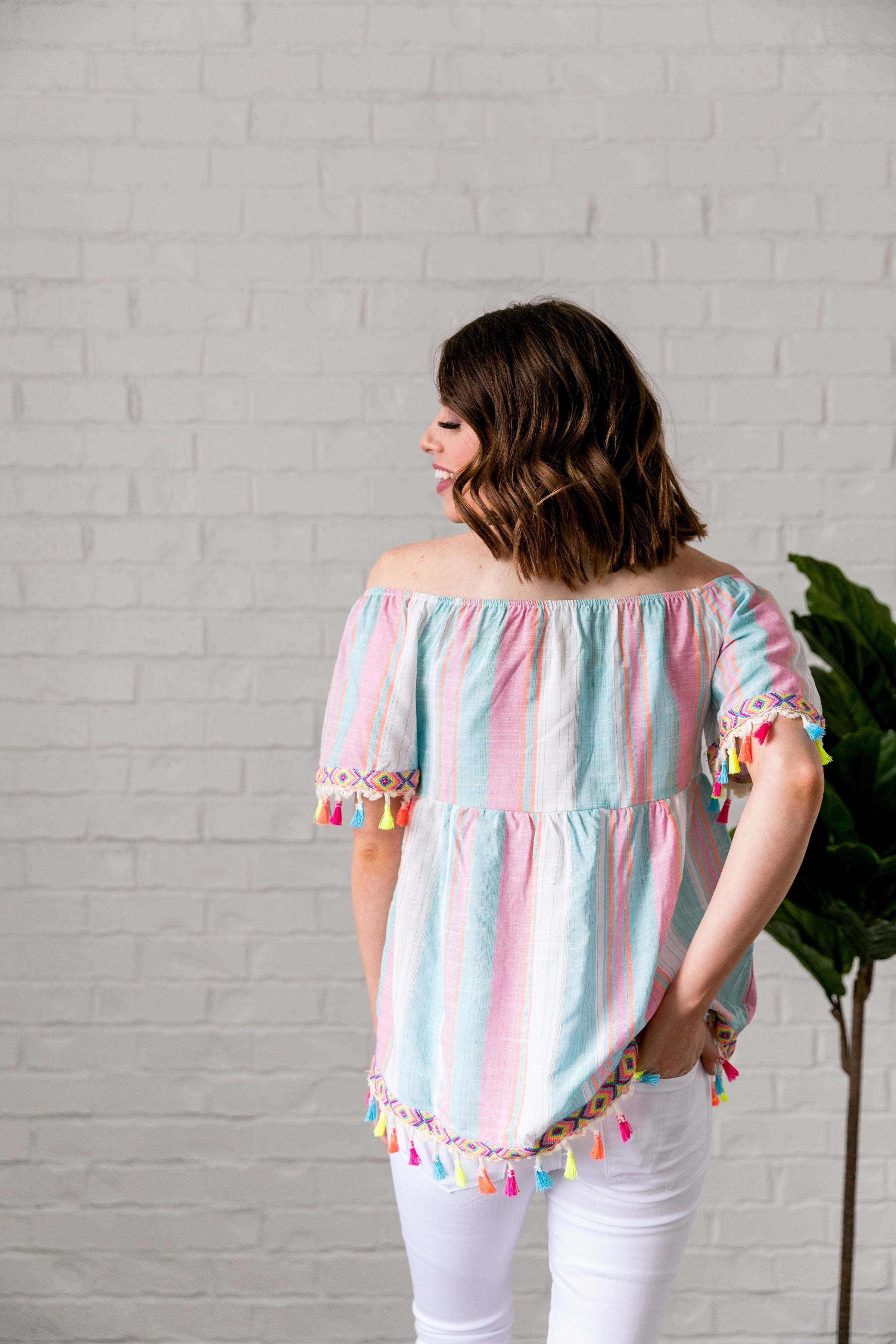 Fiesta Fringed Off The Shoulder Top