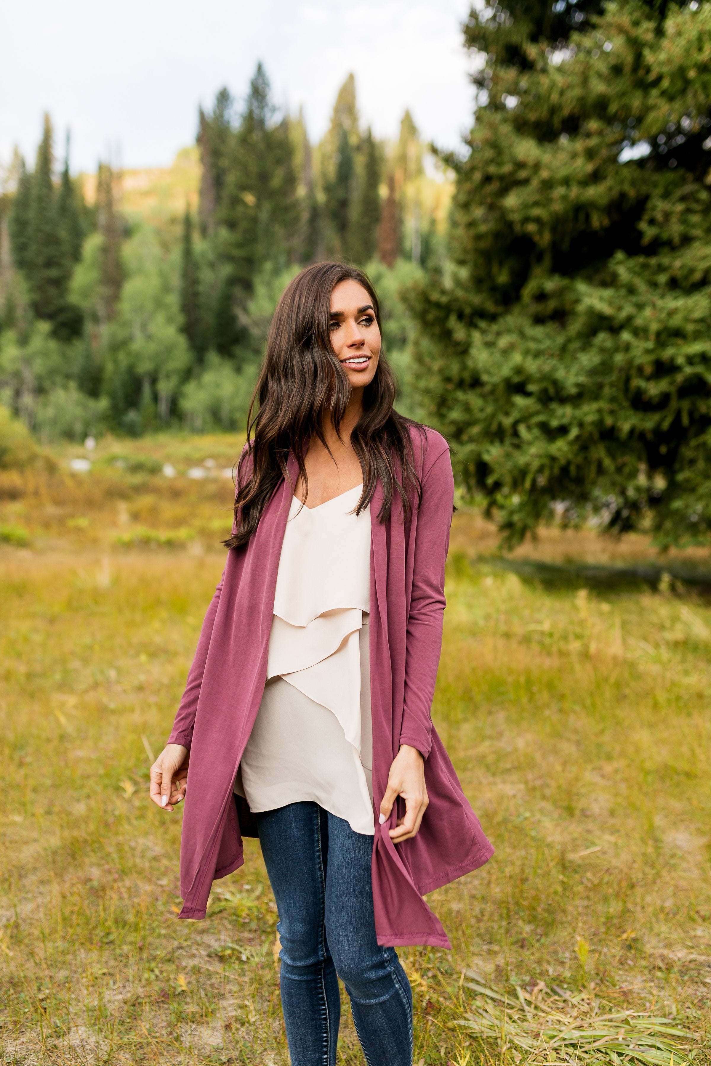 Fine Knit Cardi In Wine