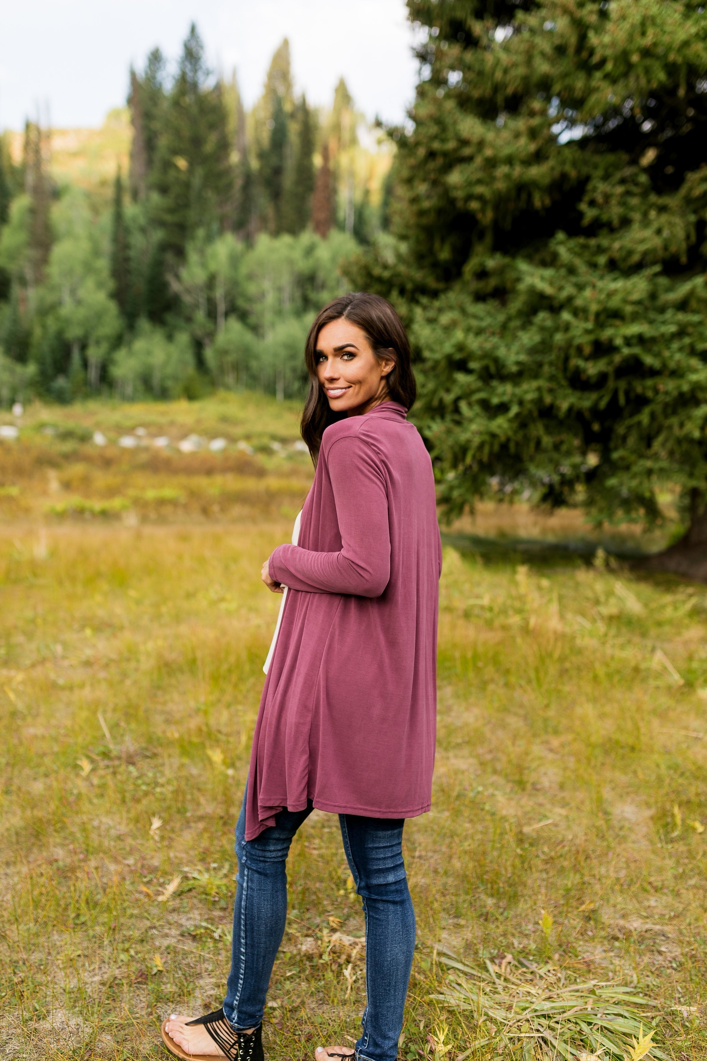 Fine Knit Cardi In Wine