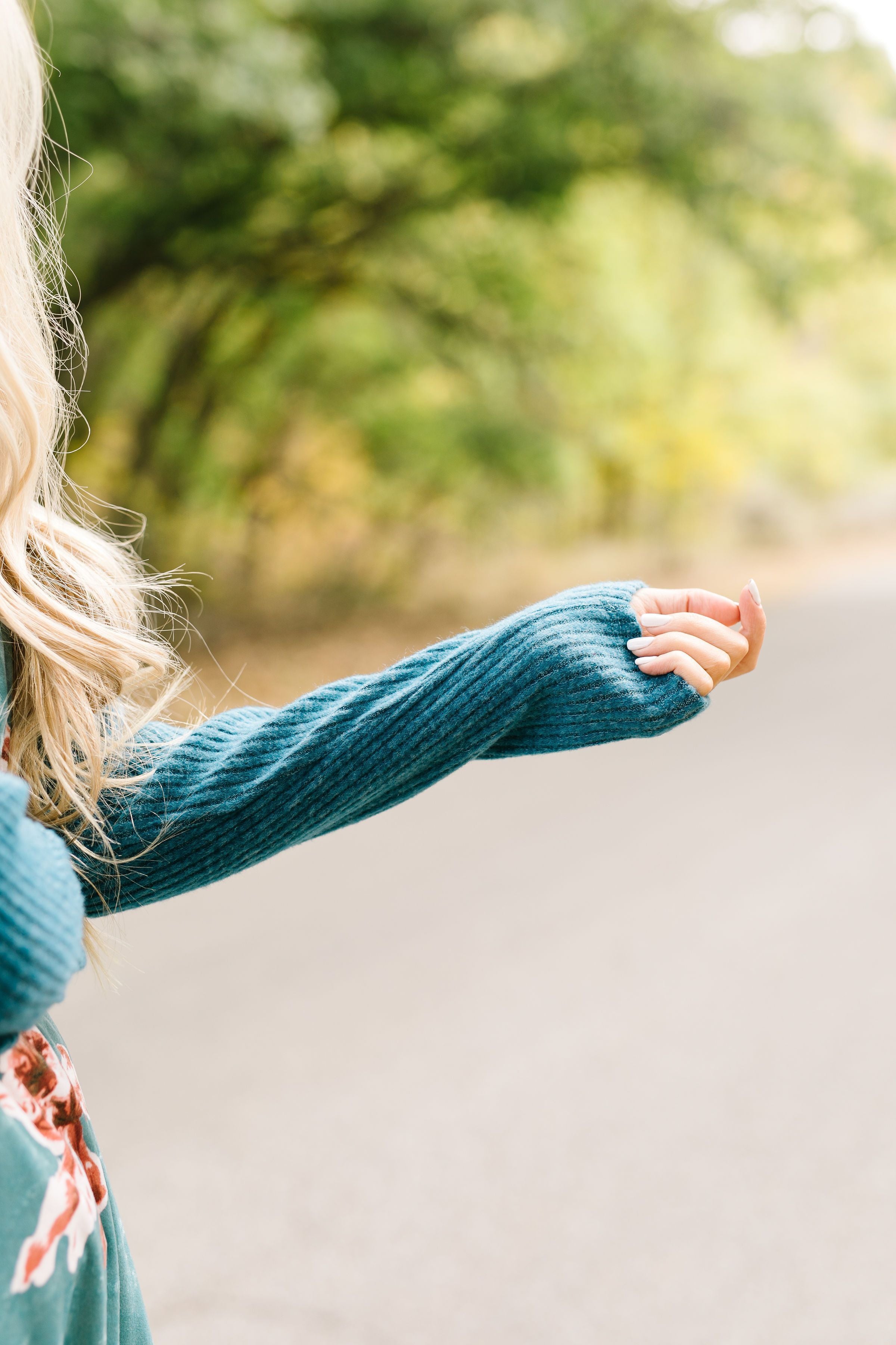 Flowery Velvet Raglan Top In Teal