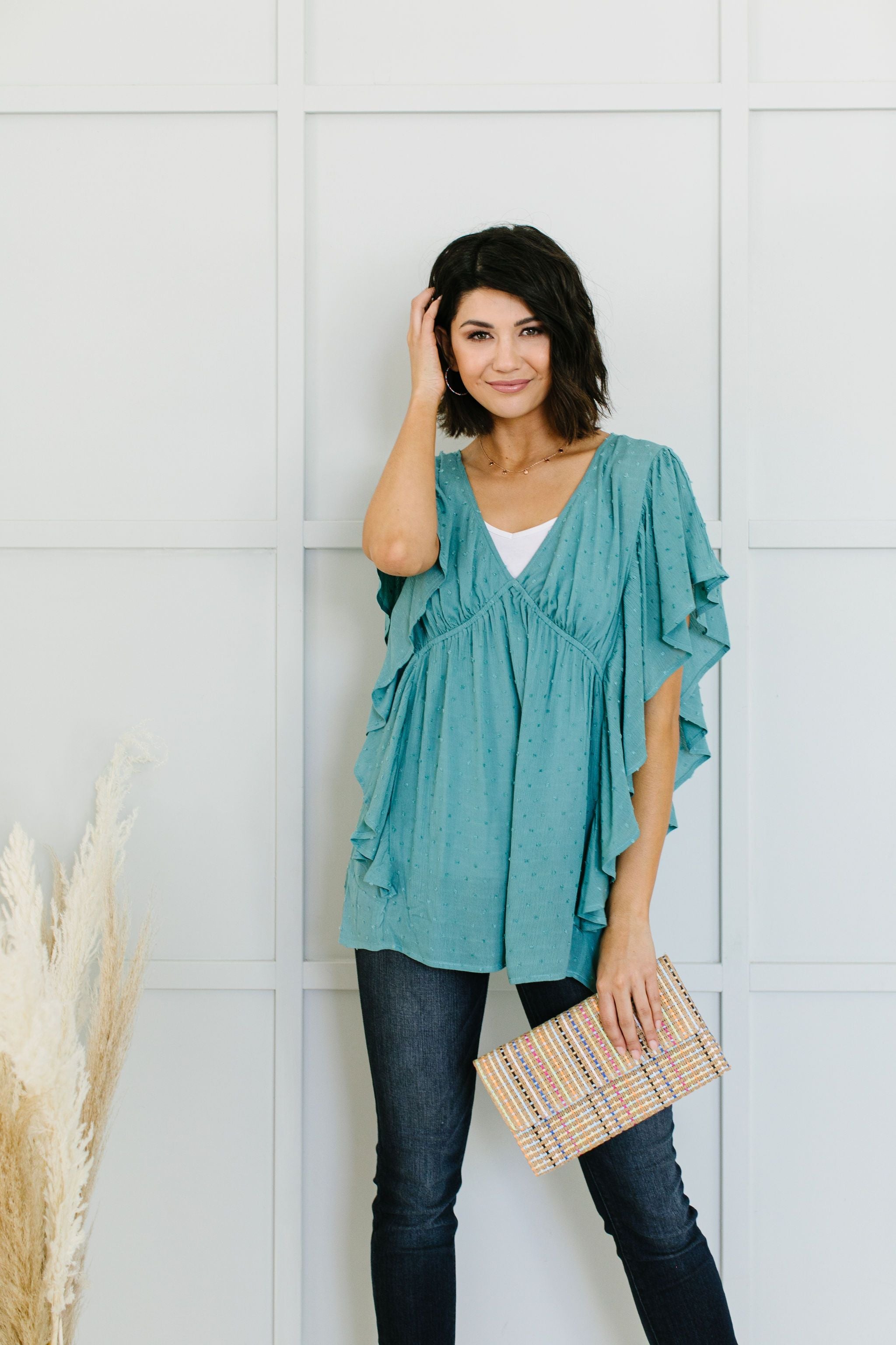 Fly Away Home Blouse In Dusty Teal