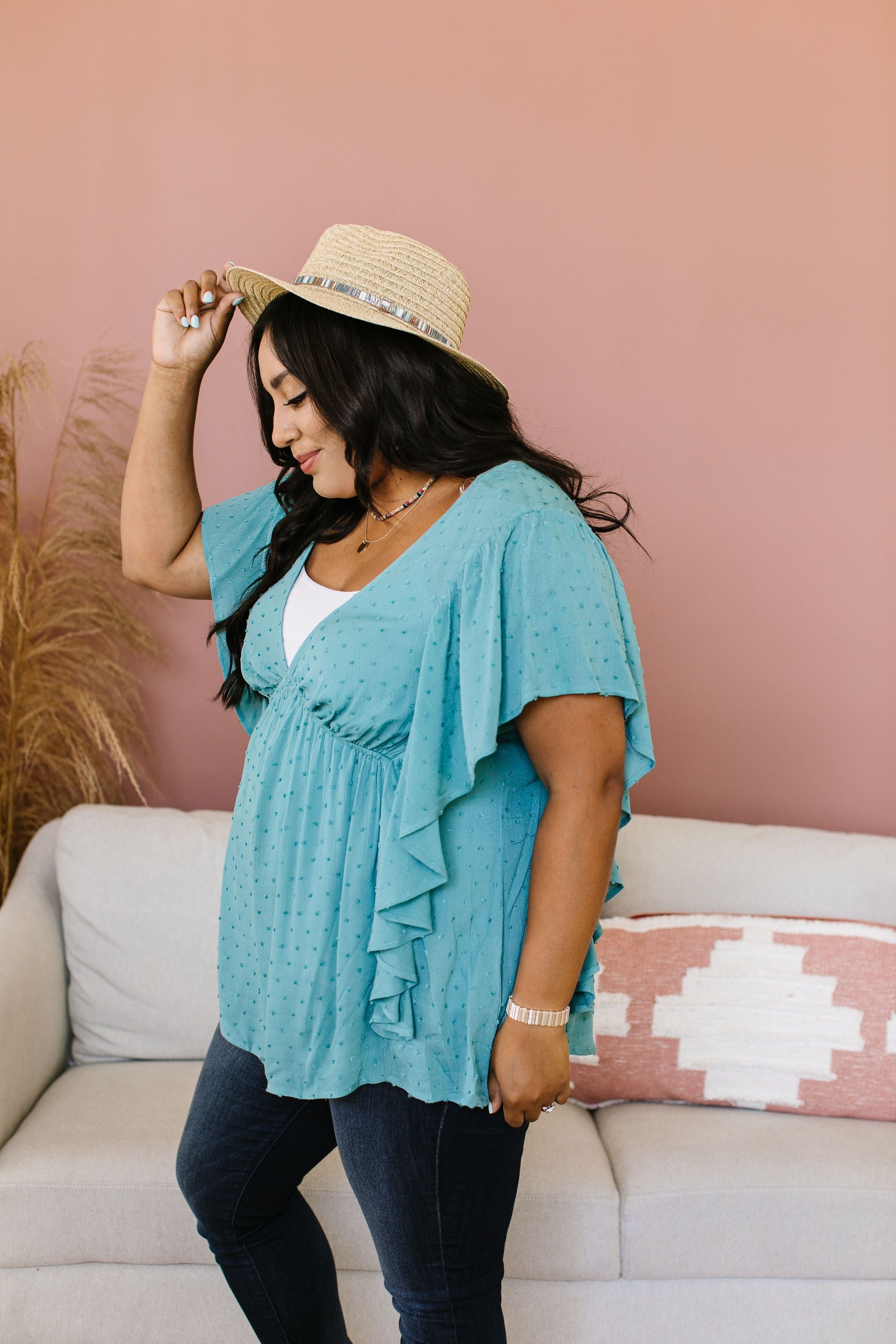 Fly Away Home Blouse In Dusty Teal