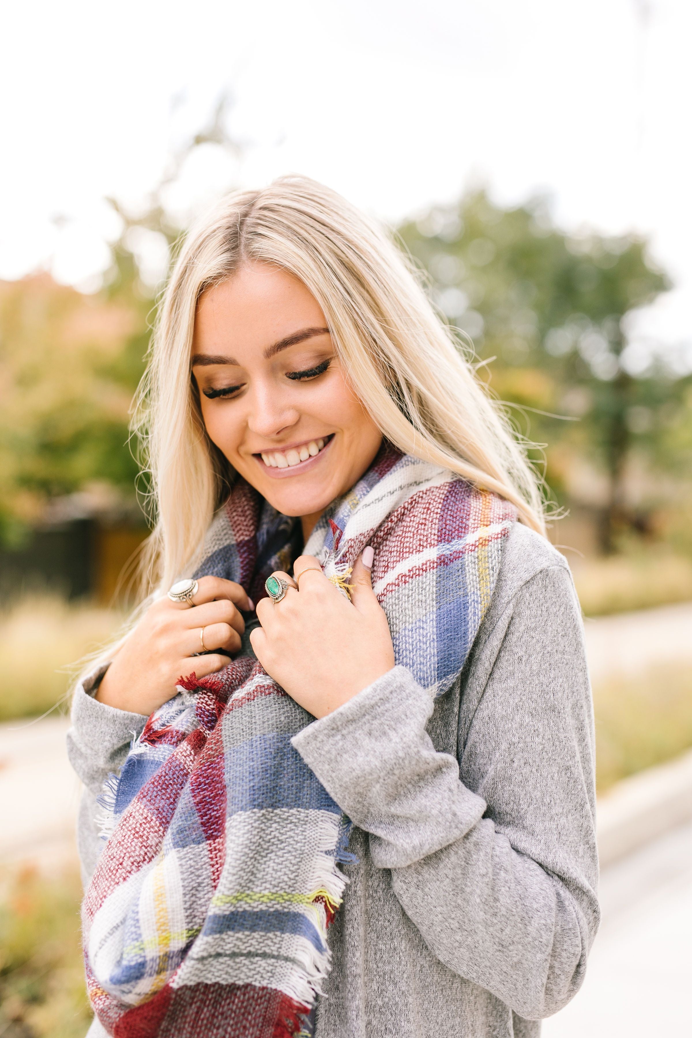 Frayed & Fringed Scarf In Burgundy + Blue