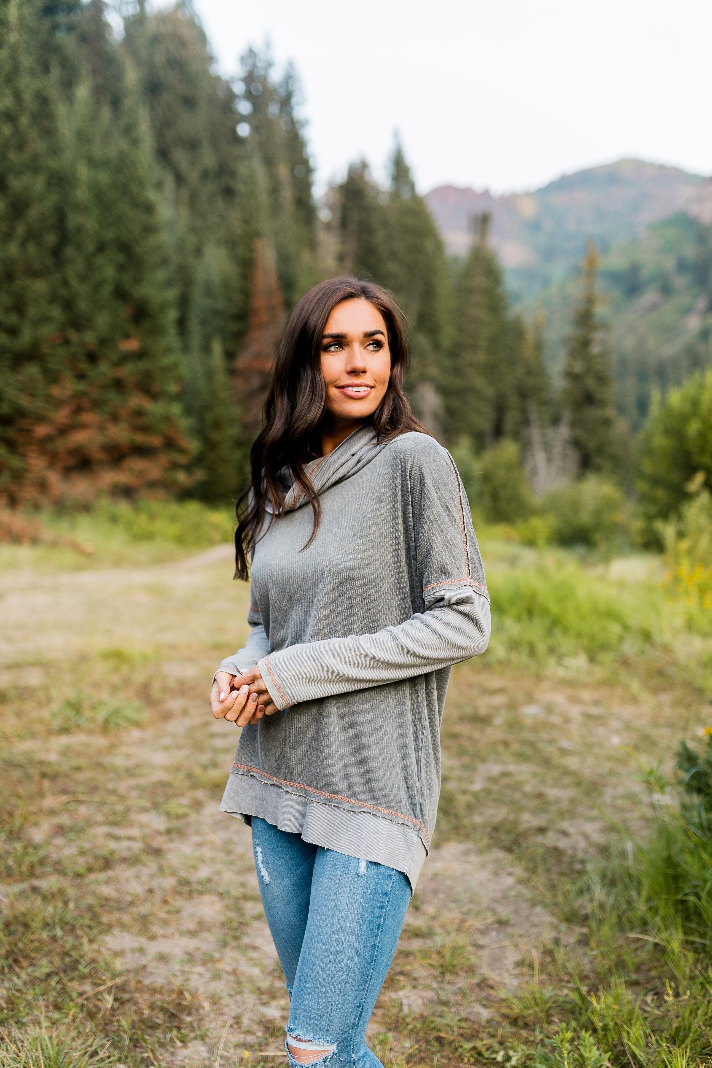 Free Spirit Cowl Neck Top In Ash Gray