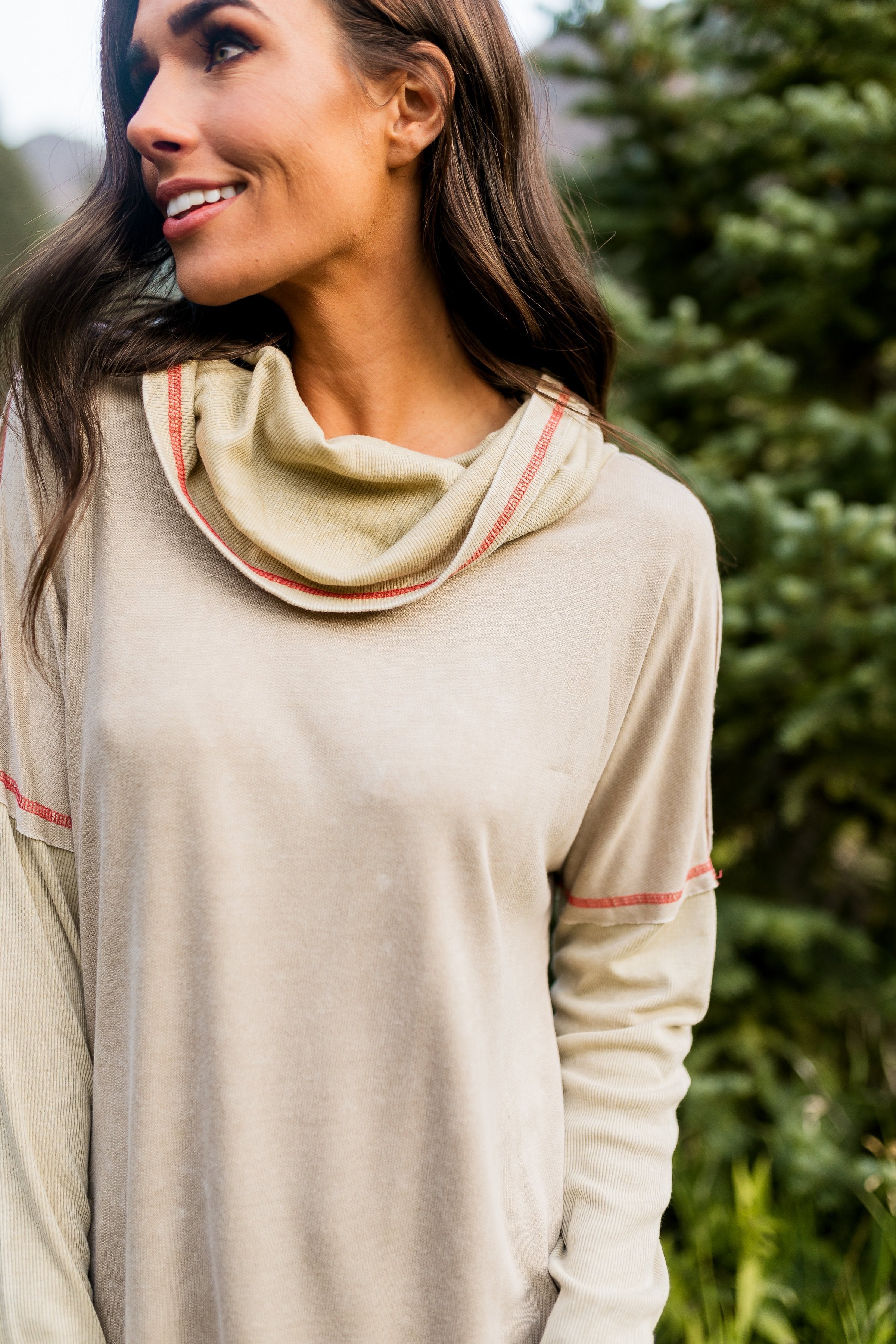 Free Spirit Cowl Neck Top In Camel