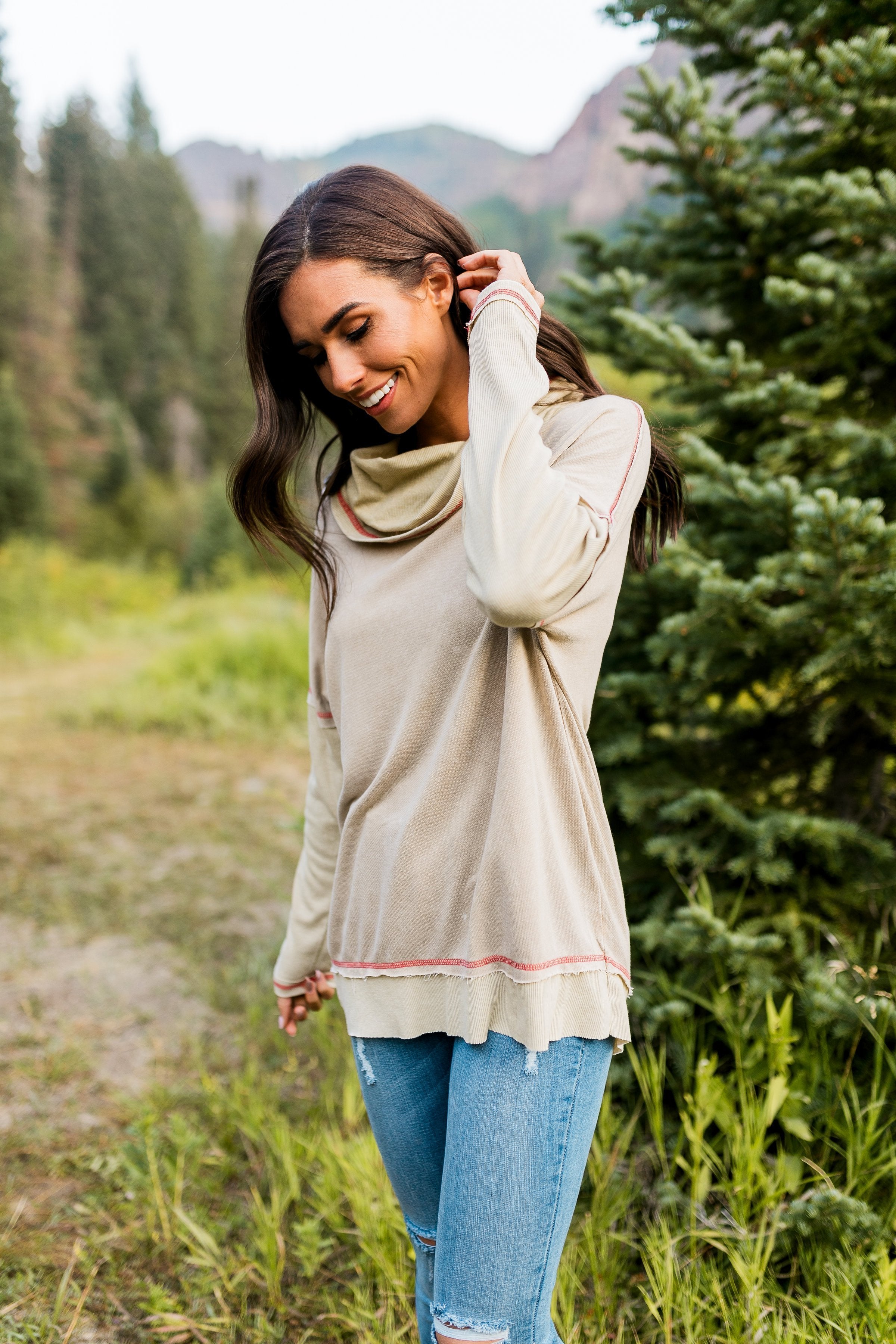 Free Spirit Cowl Neck Top In Camel