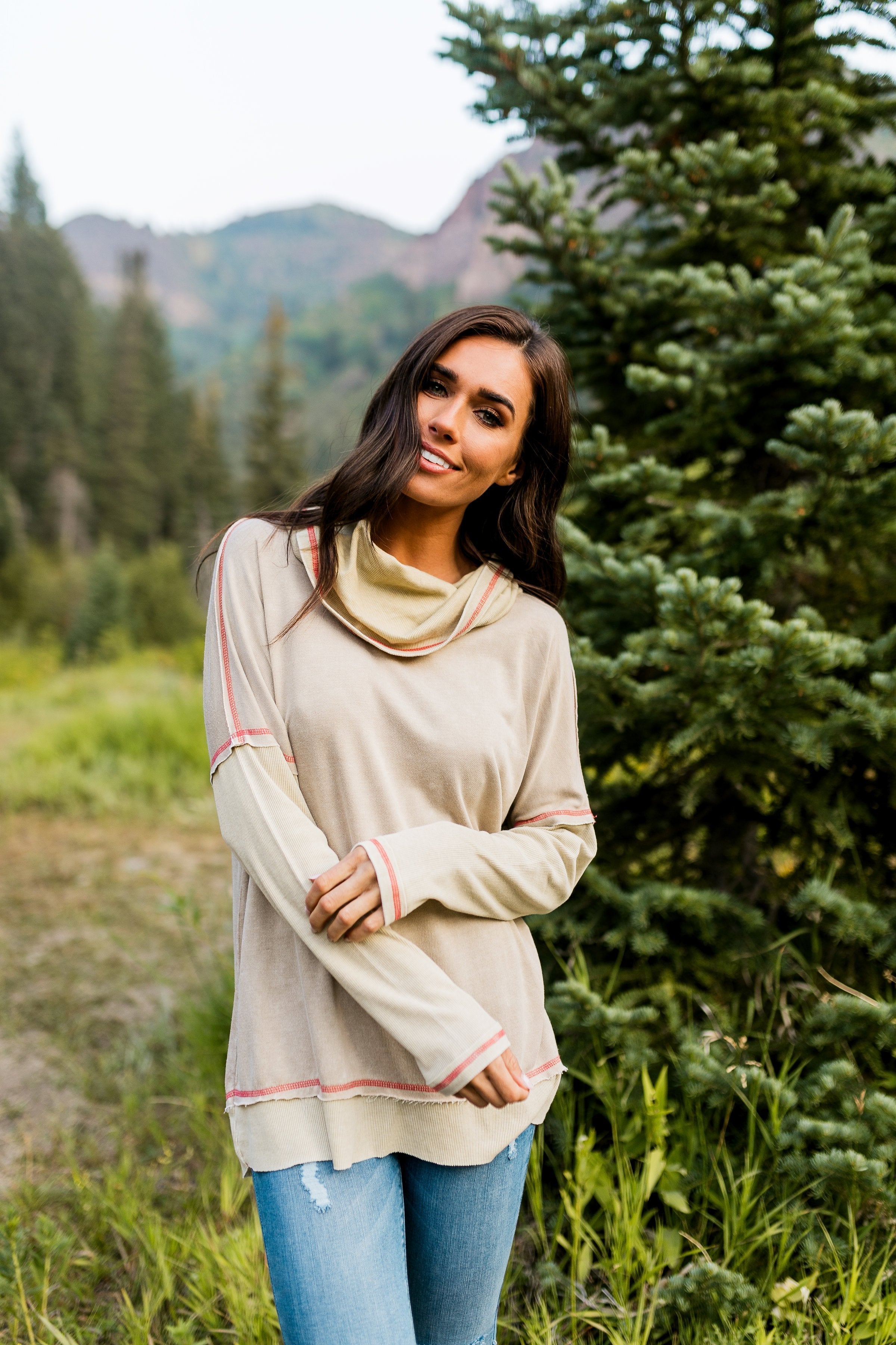 Free Spirit Cowl Neck Top In Camel