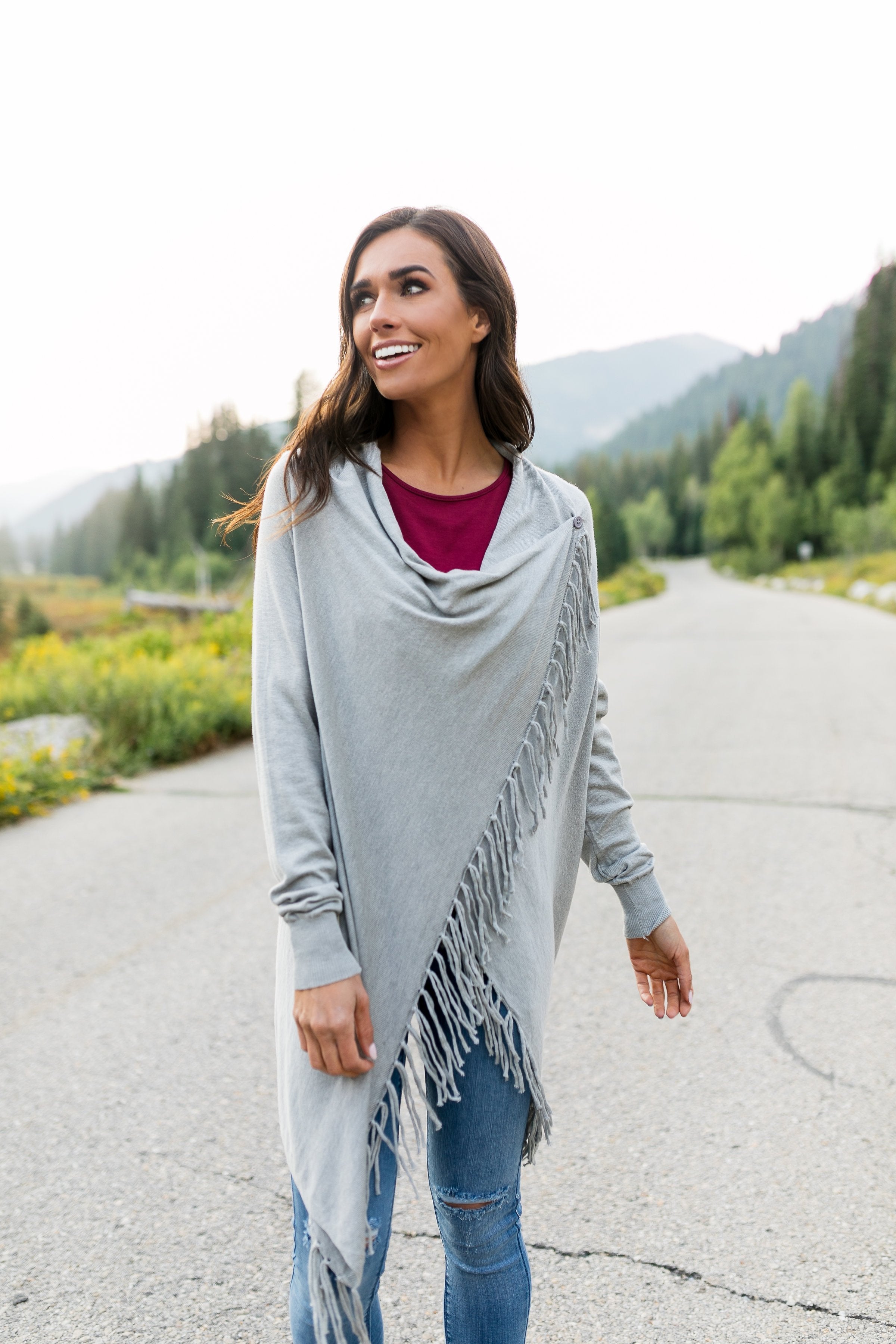 Fringe Benefits Cardigan In Gray