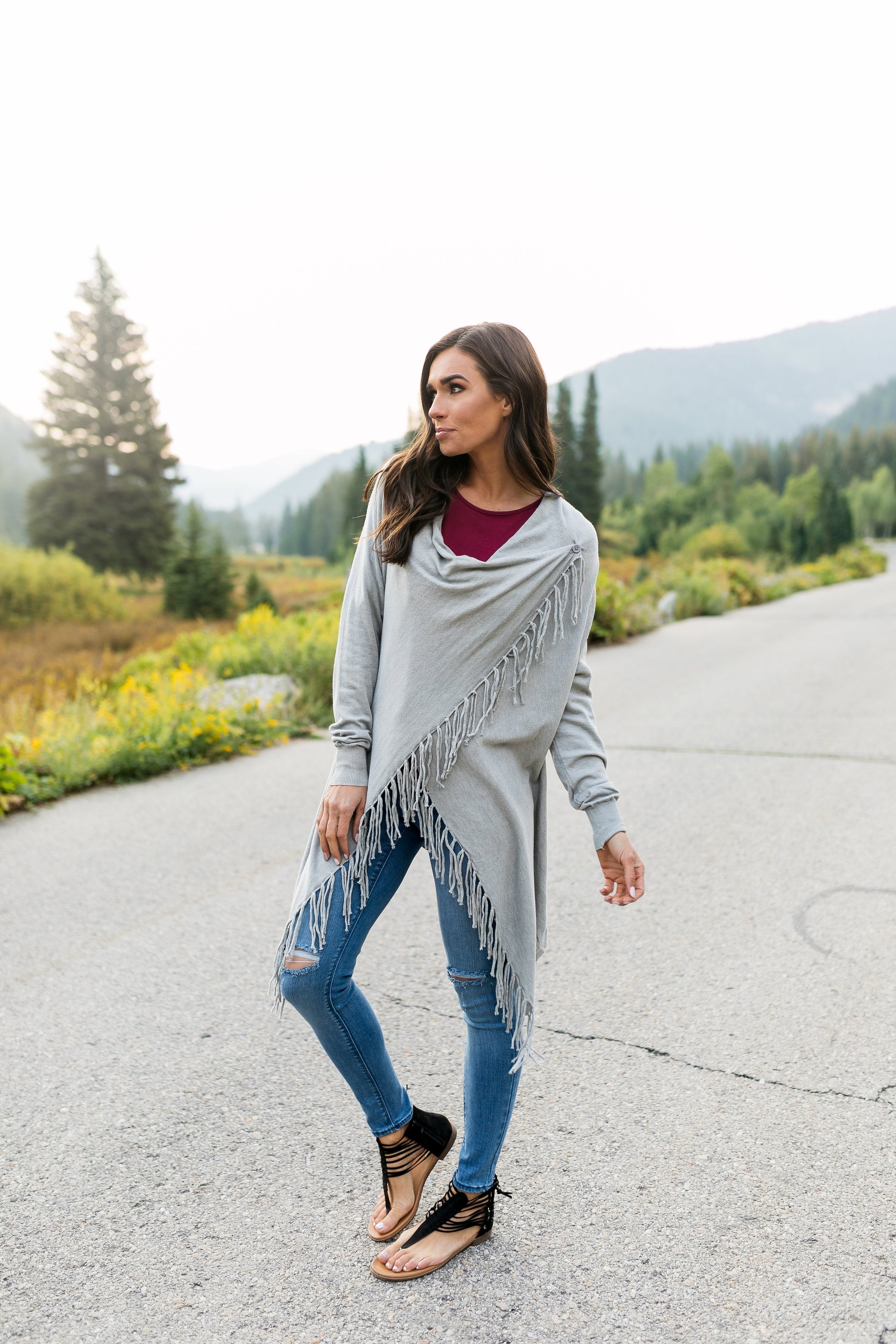 Fringe Benefits Cardigan In Gray