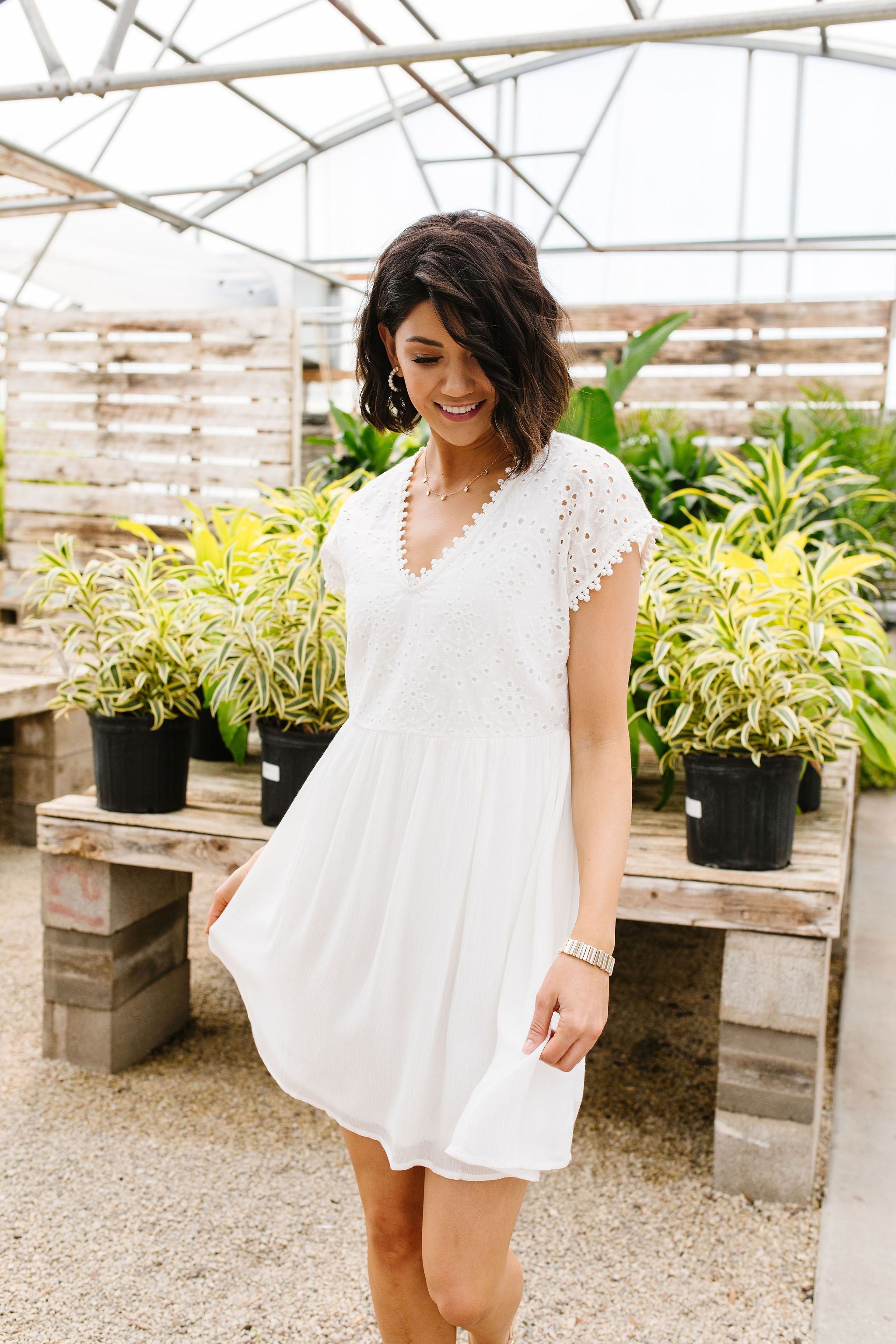 Full Circle Eyelet & Pom Pom Dress