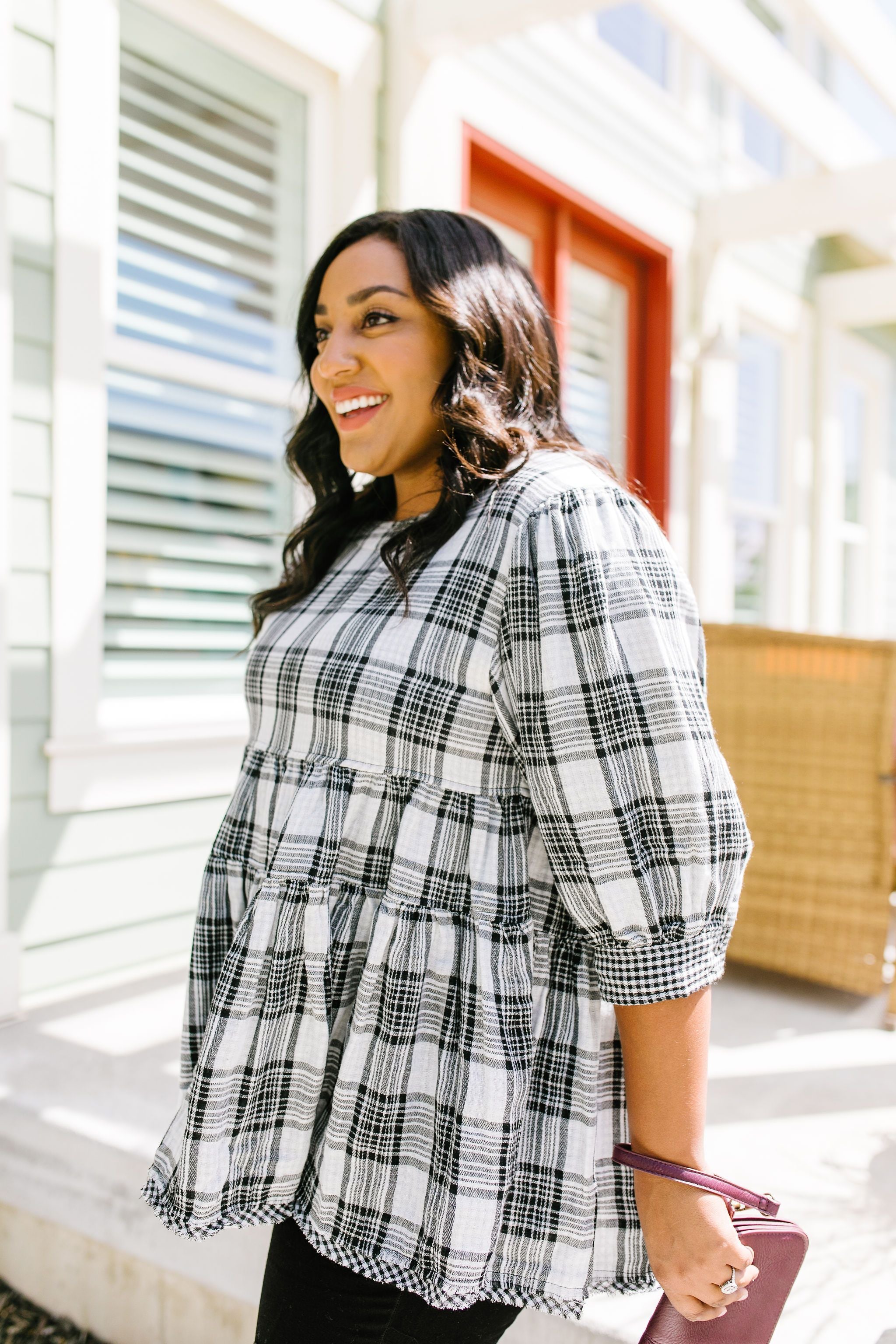 Gingham + Plaid Babydoll Blouse