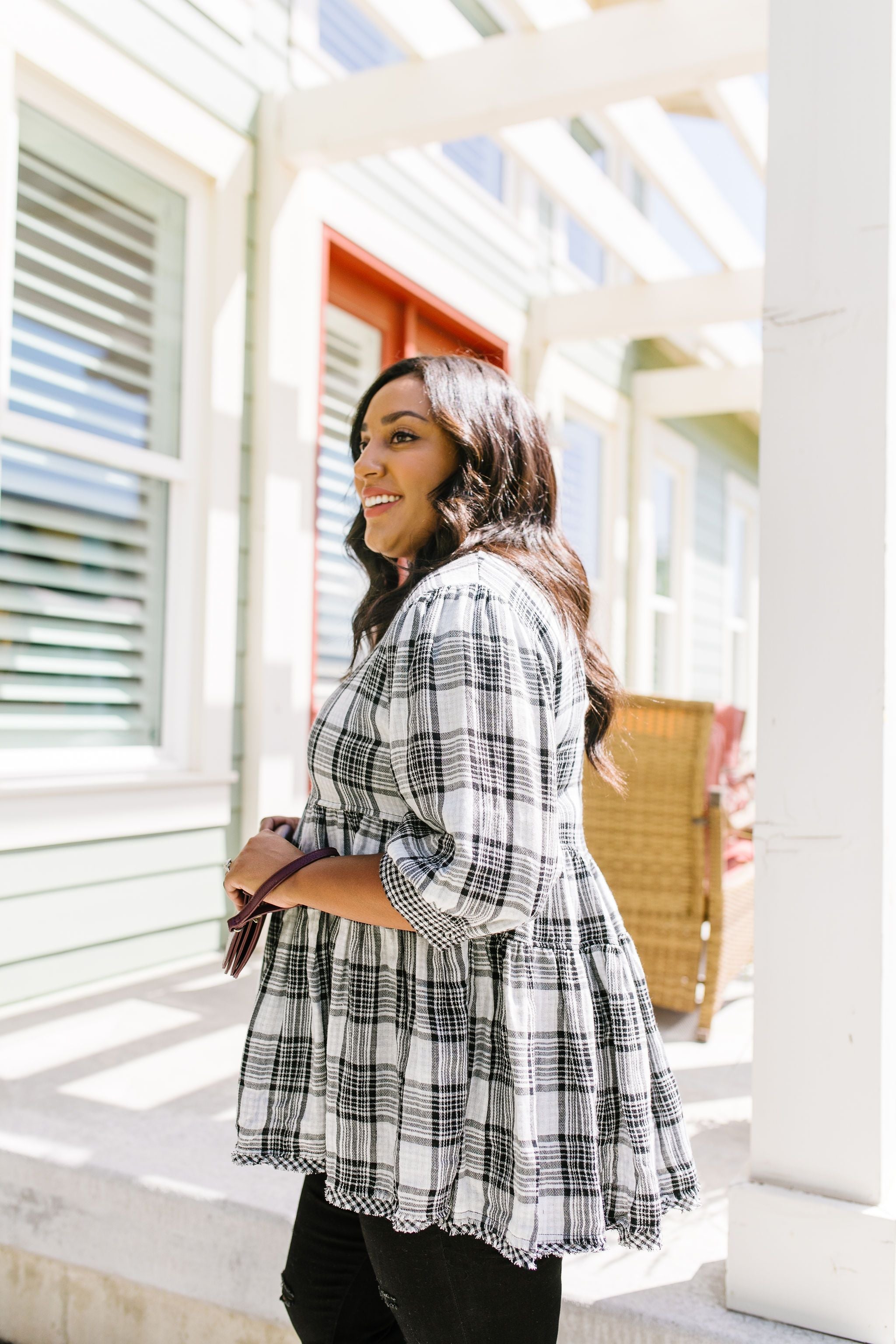 Gingham + Plaid Babydoll Blouse