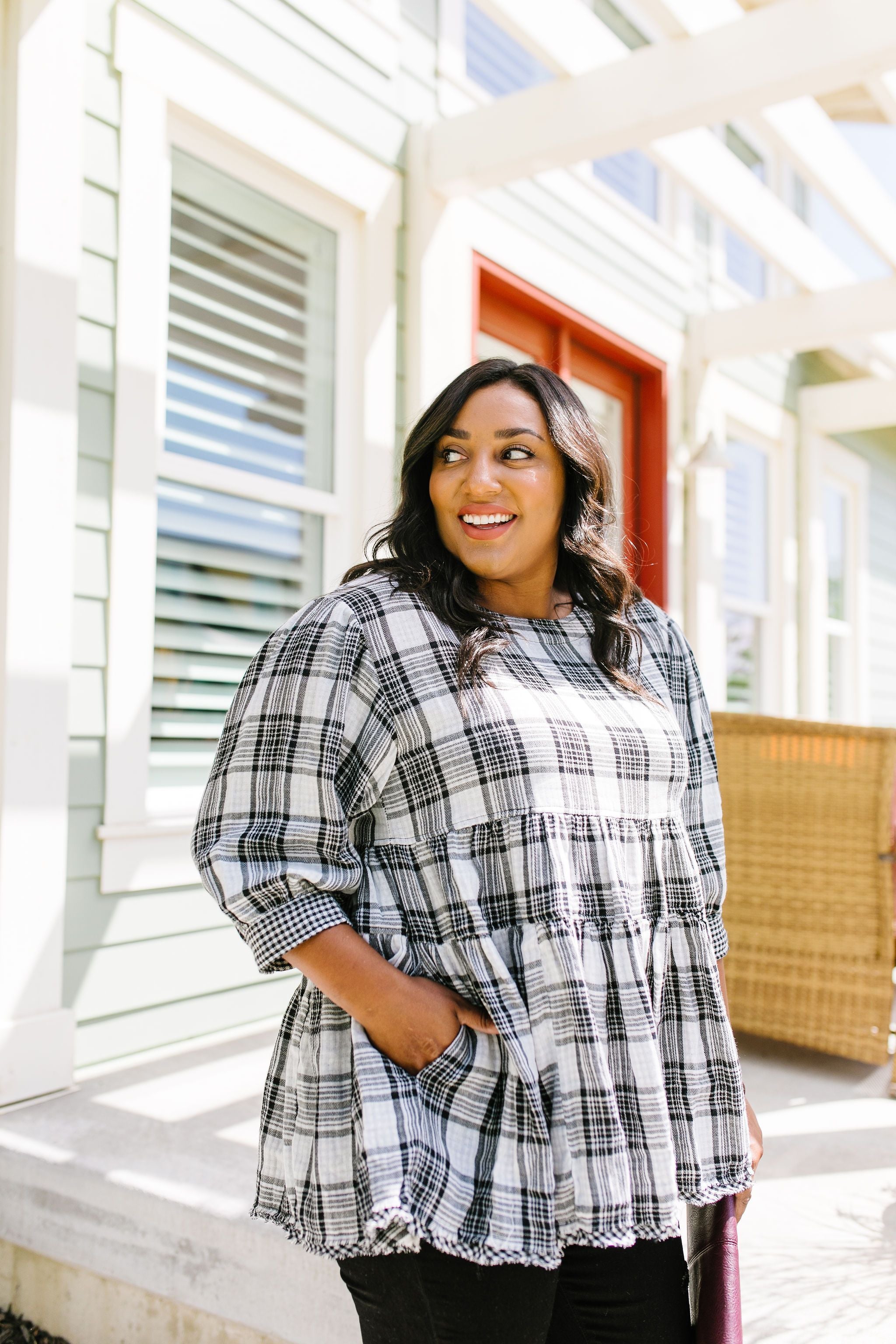 Gingham + Plaid Babydoll Blouse