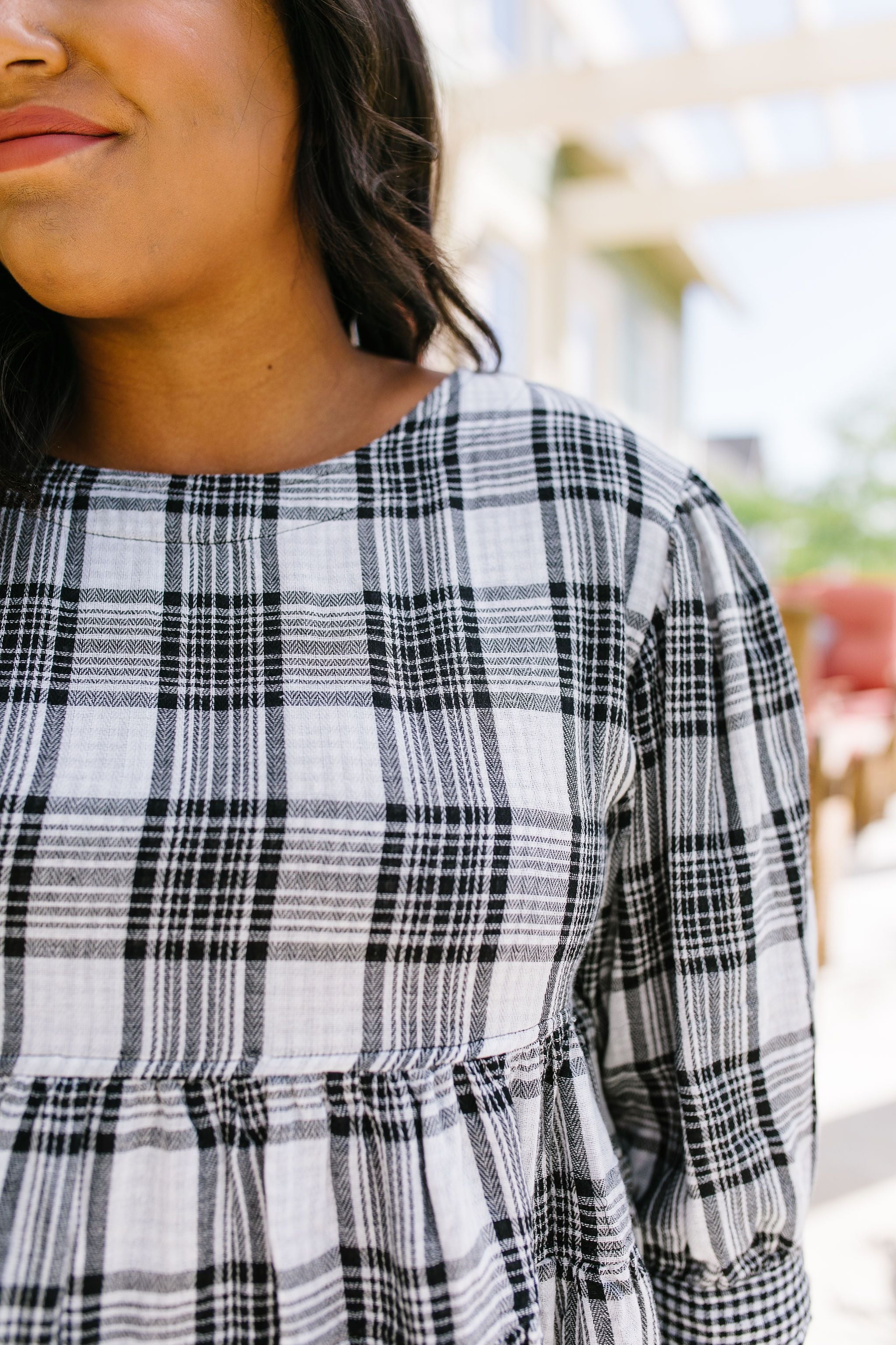 Gingham + Plaid Babydoll Blouse