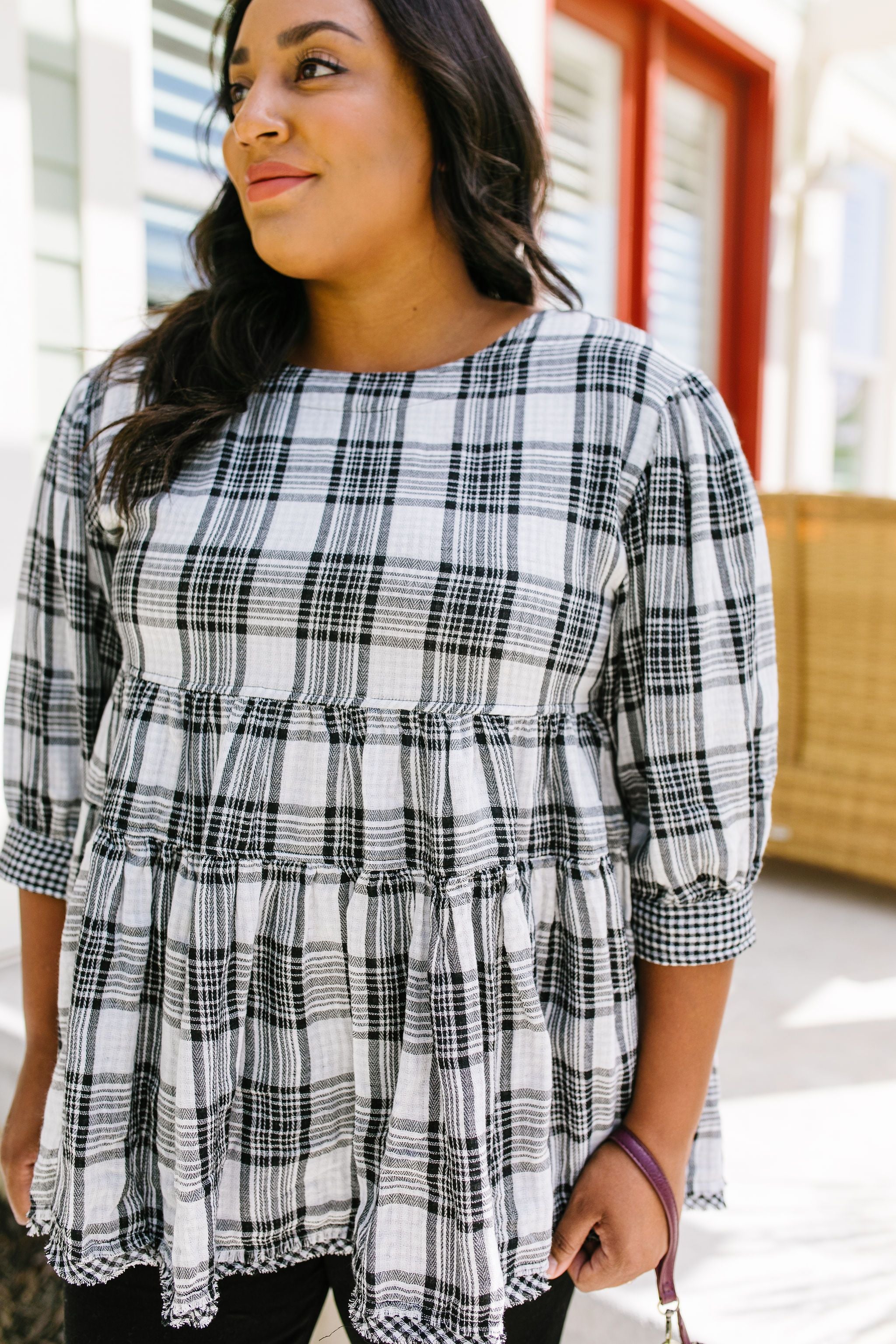 Gingham + Plaid Babydoll Blouse