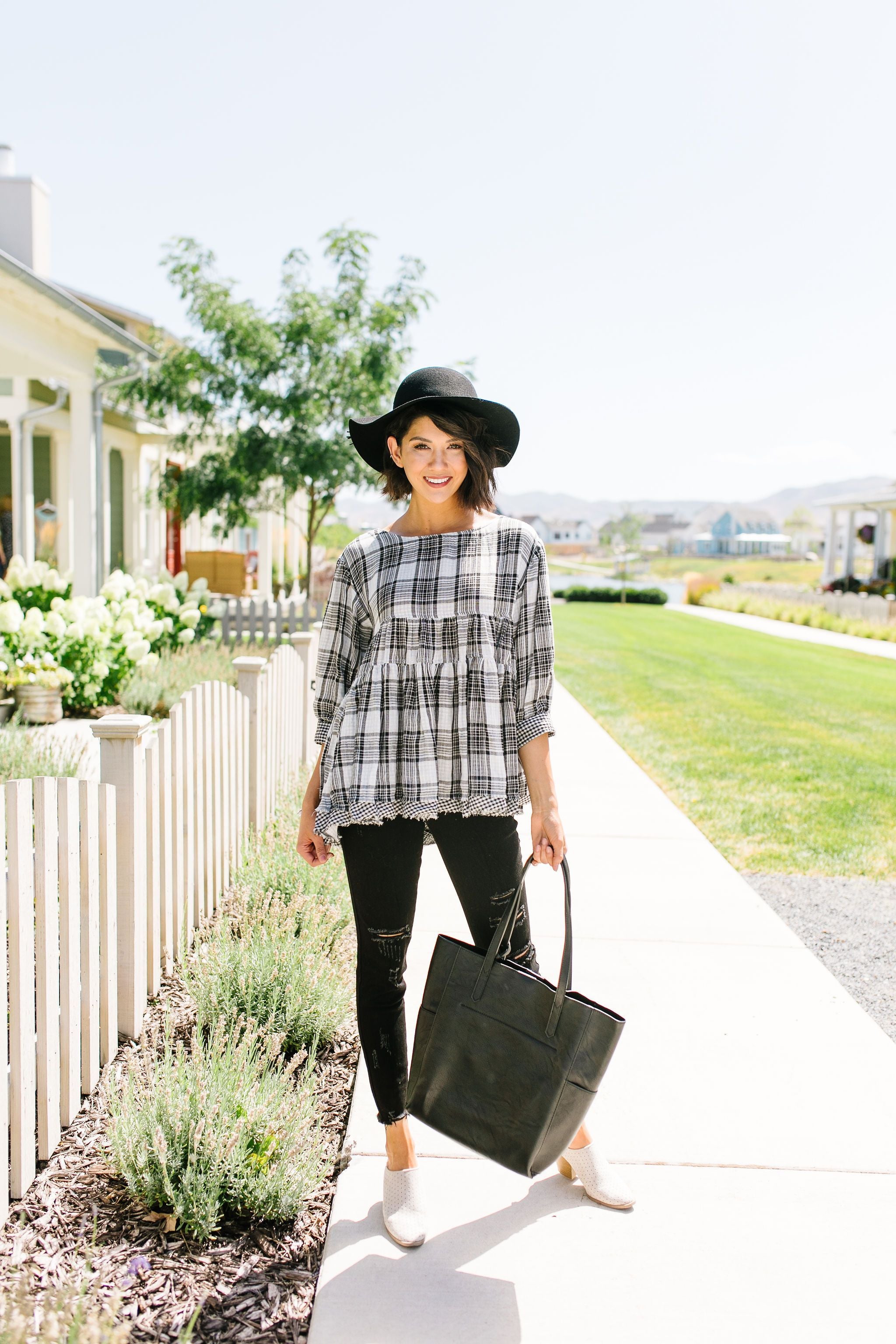 Gingham + Plaid Babydoll Blouse