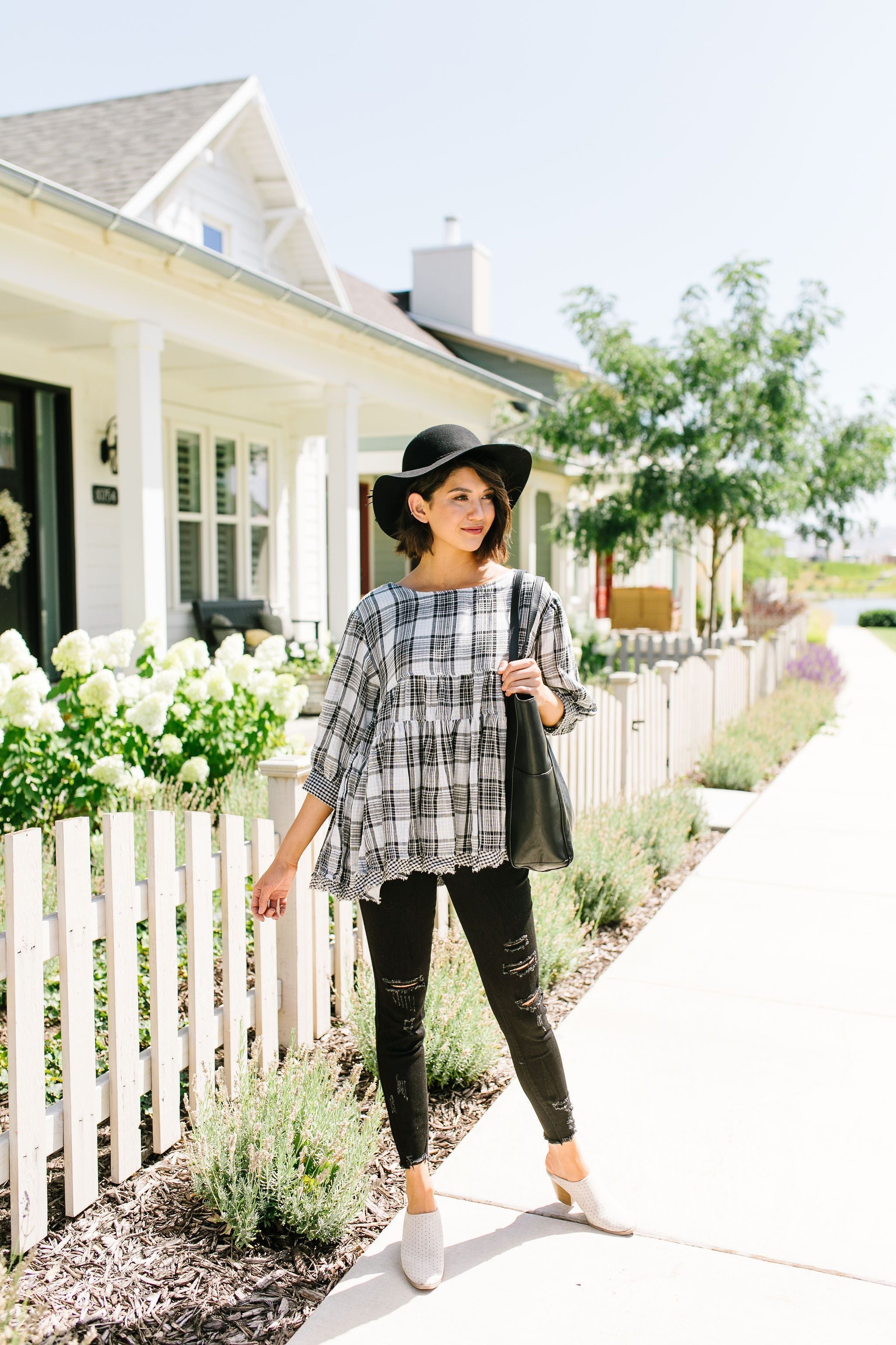 Gingham + Plaid Babydoll Blouse