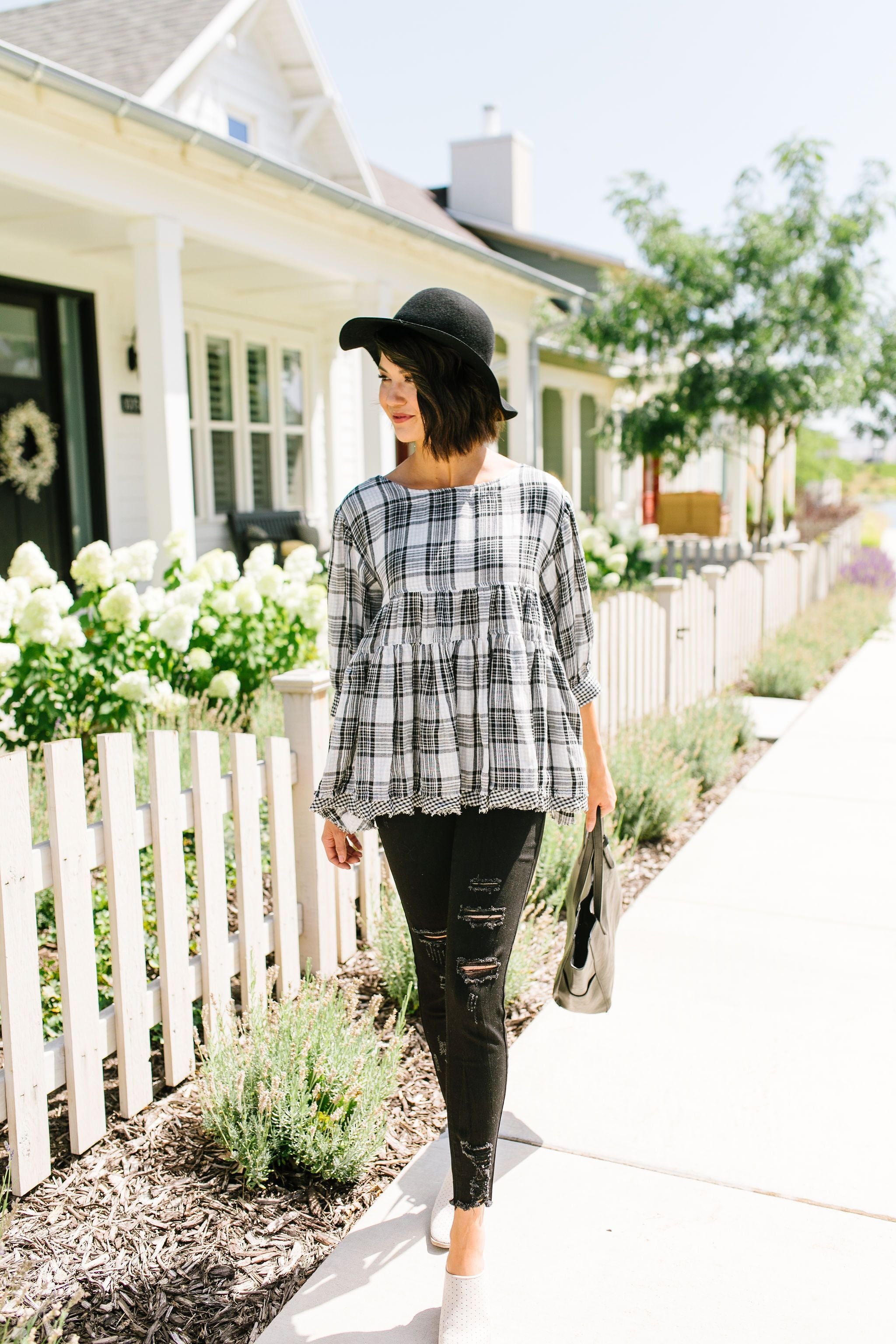 Gingham + Plaid Babydoll Blouse