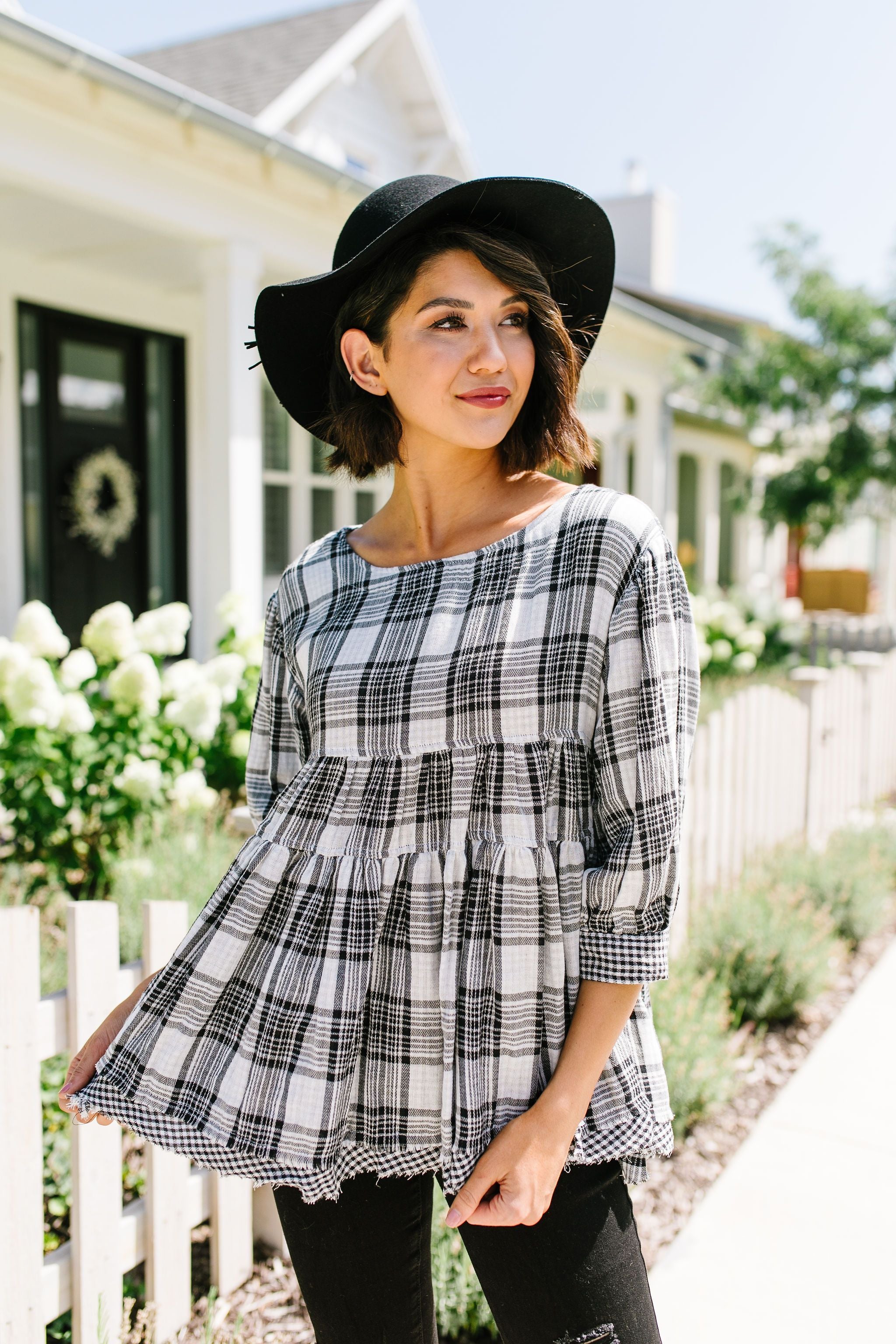 Gingham + Plaid Babydoll Blouse