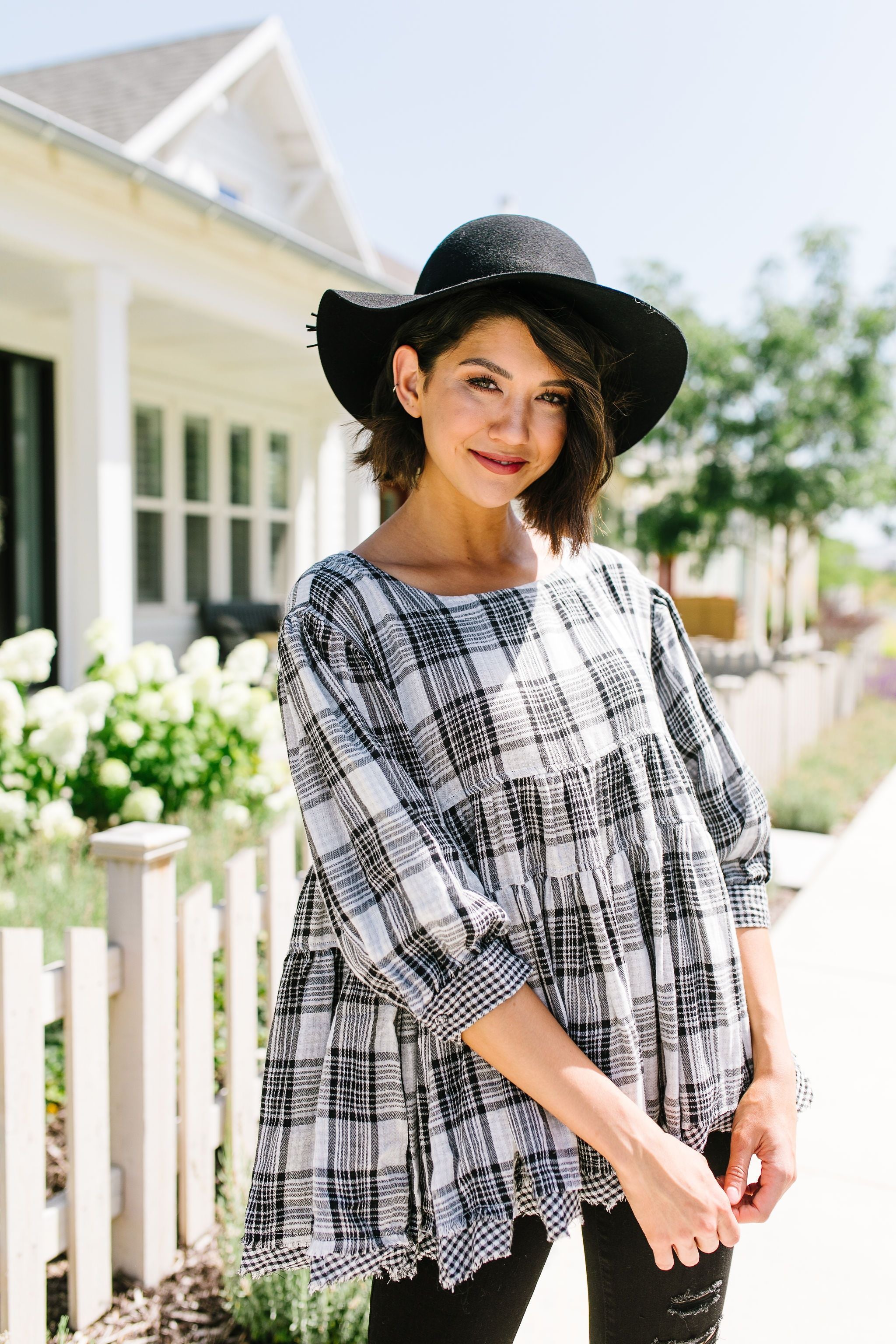 Gingham + Plaid Babydoll Blouse