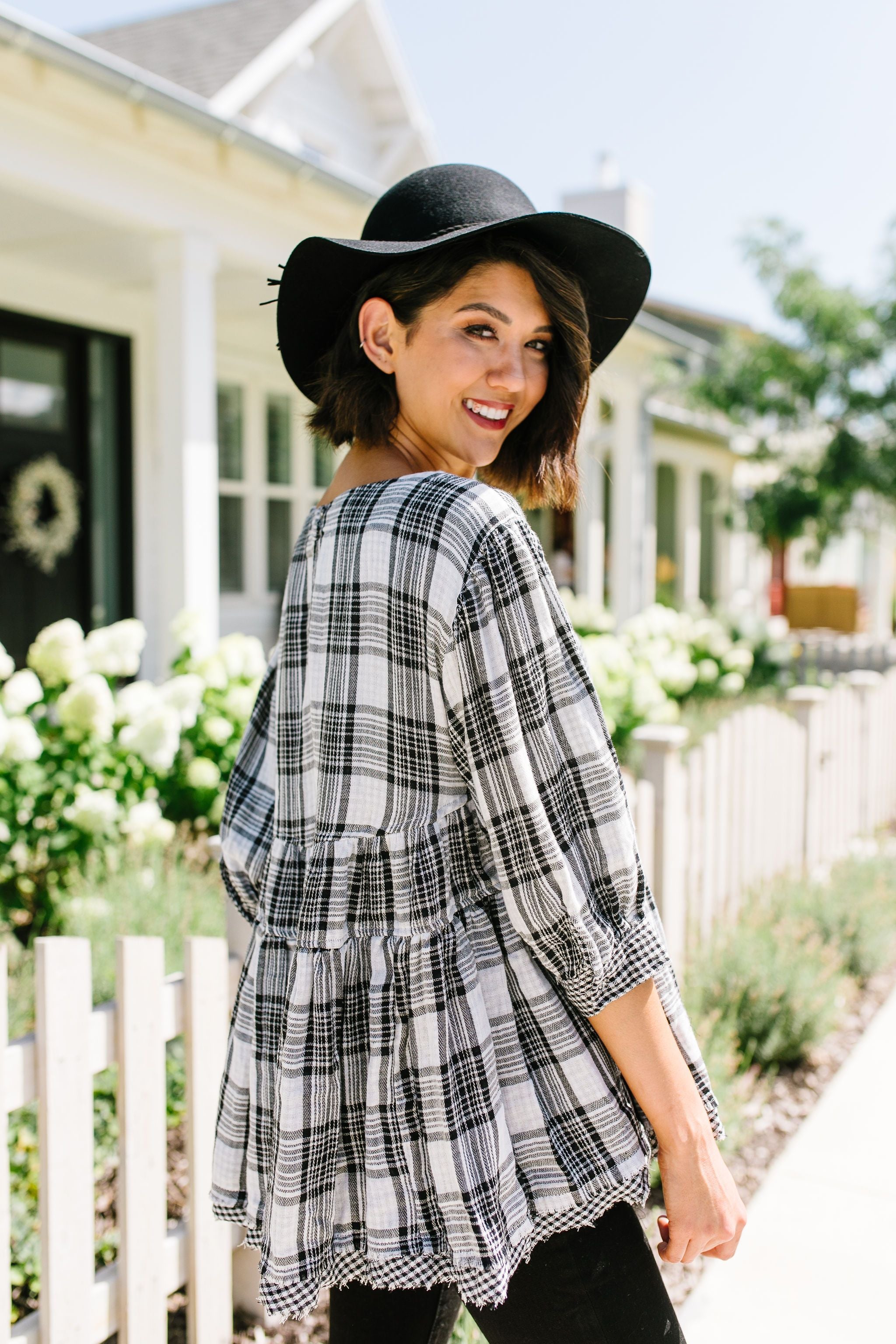 Gingham + Plaid Babydoll Blouse