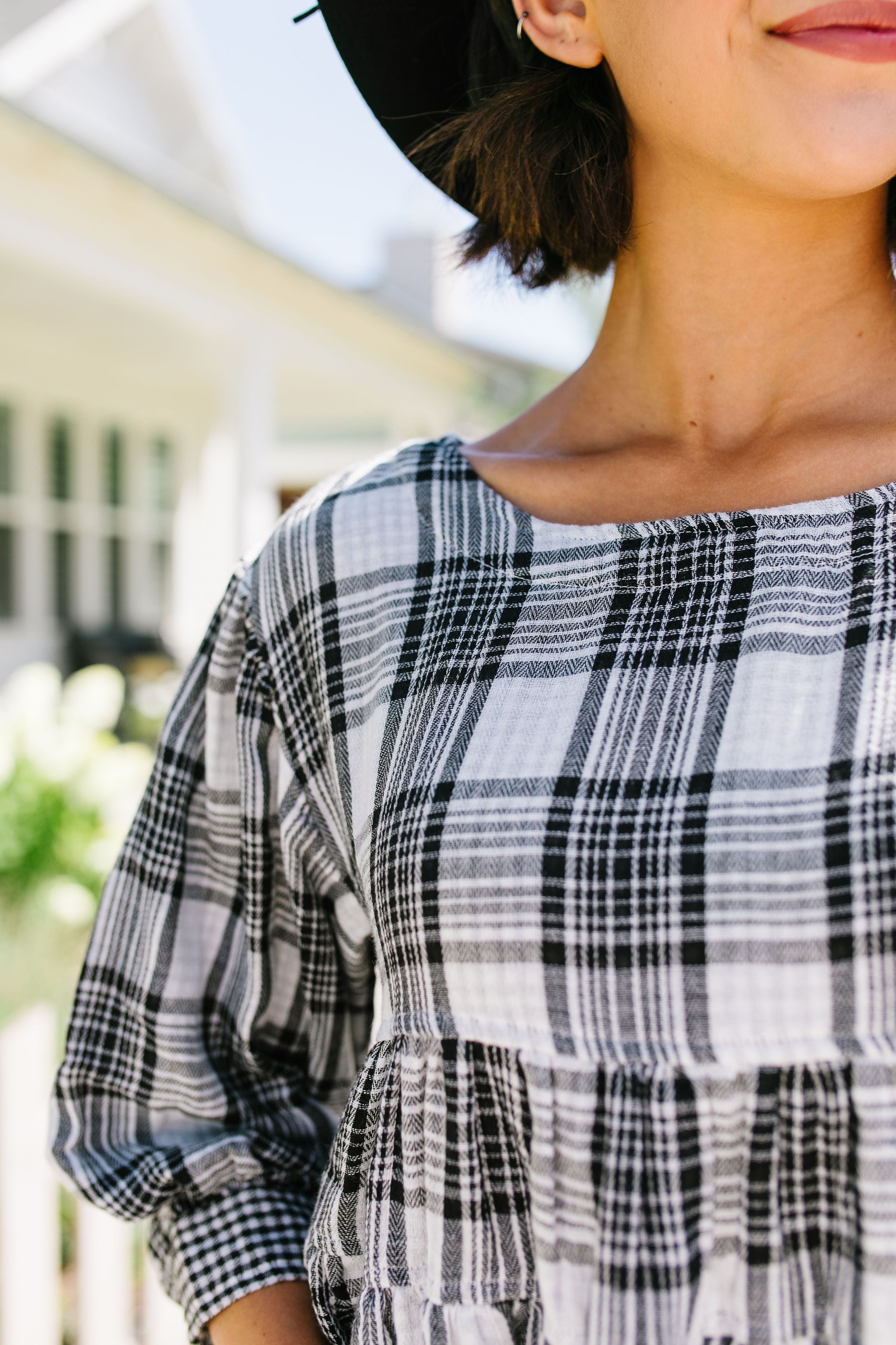 Gingham + Plaid Babydoll Blouse