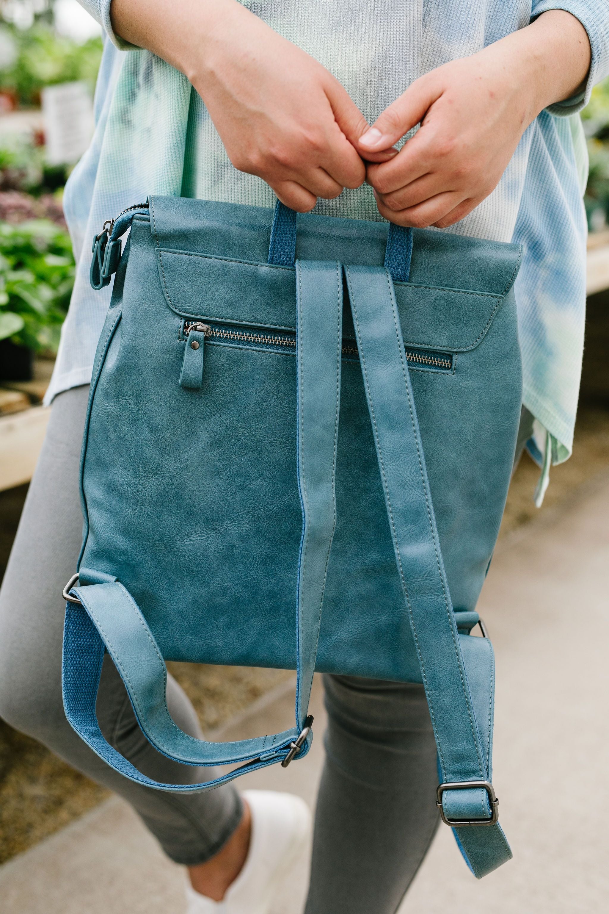 Girl On The Go Backpack In Faded Denim