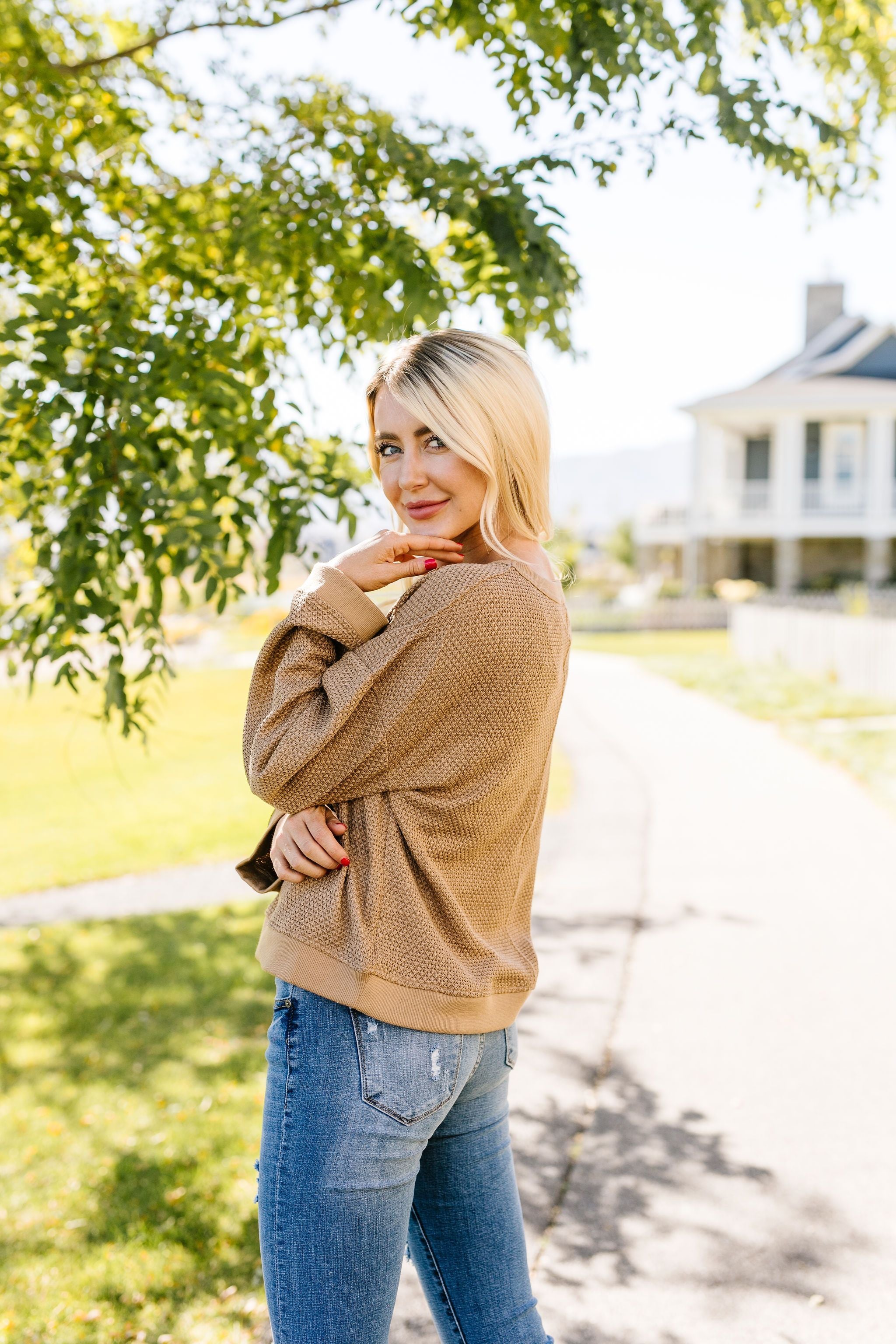 Golden Wheat Waffle Knit Pullover