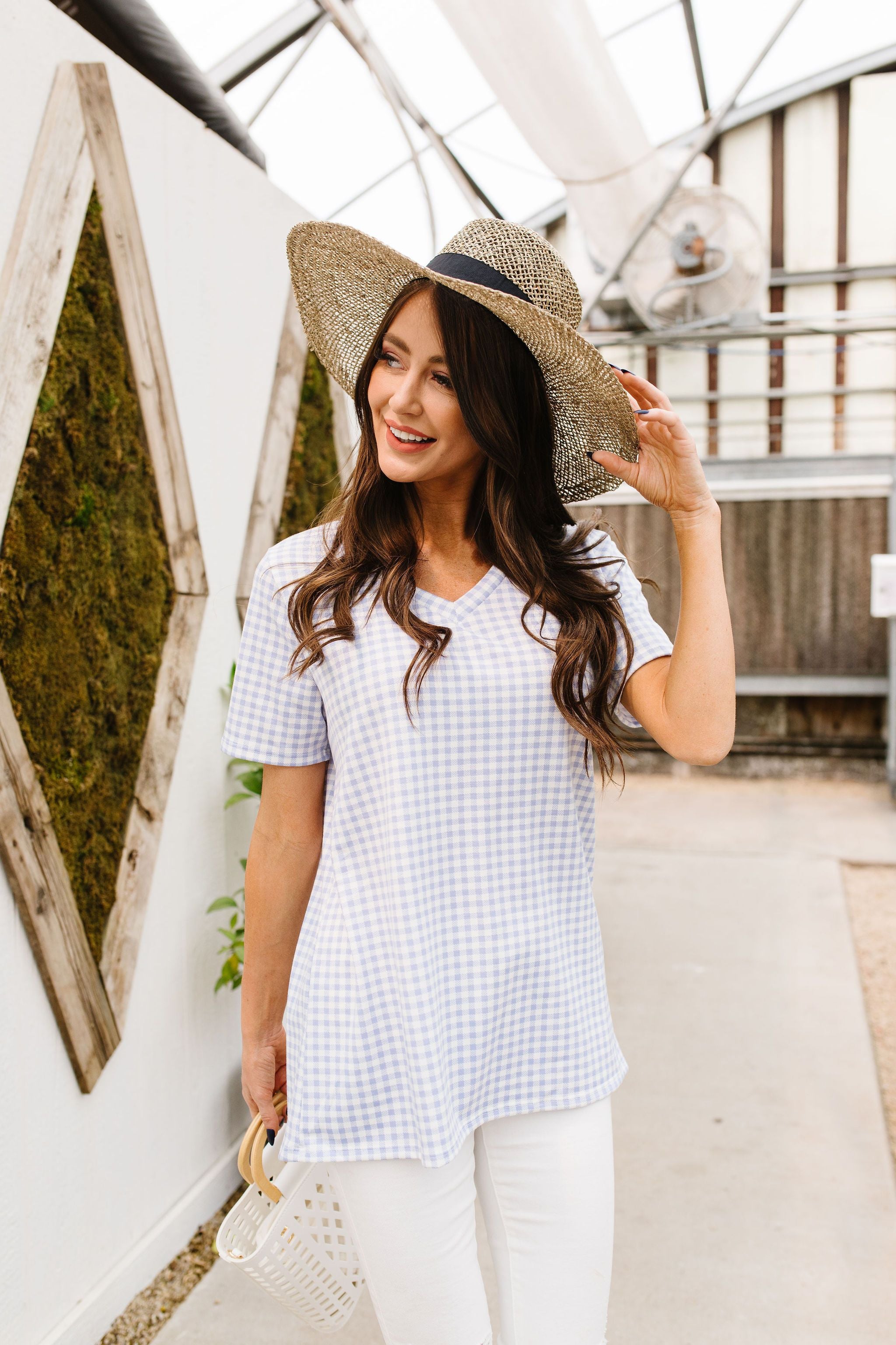 Good Girl Gingham V-neck In Baby Blue