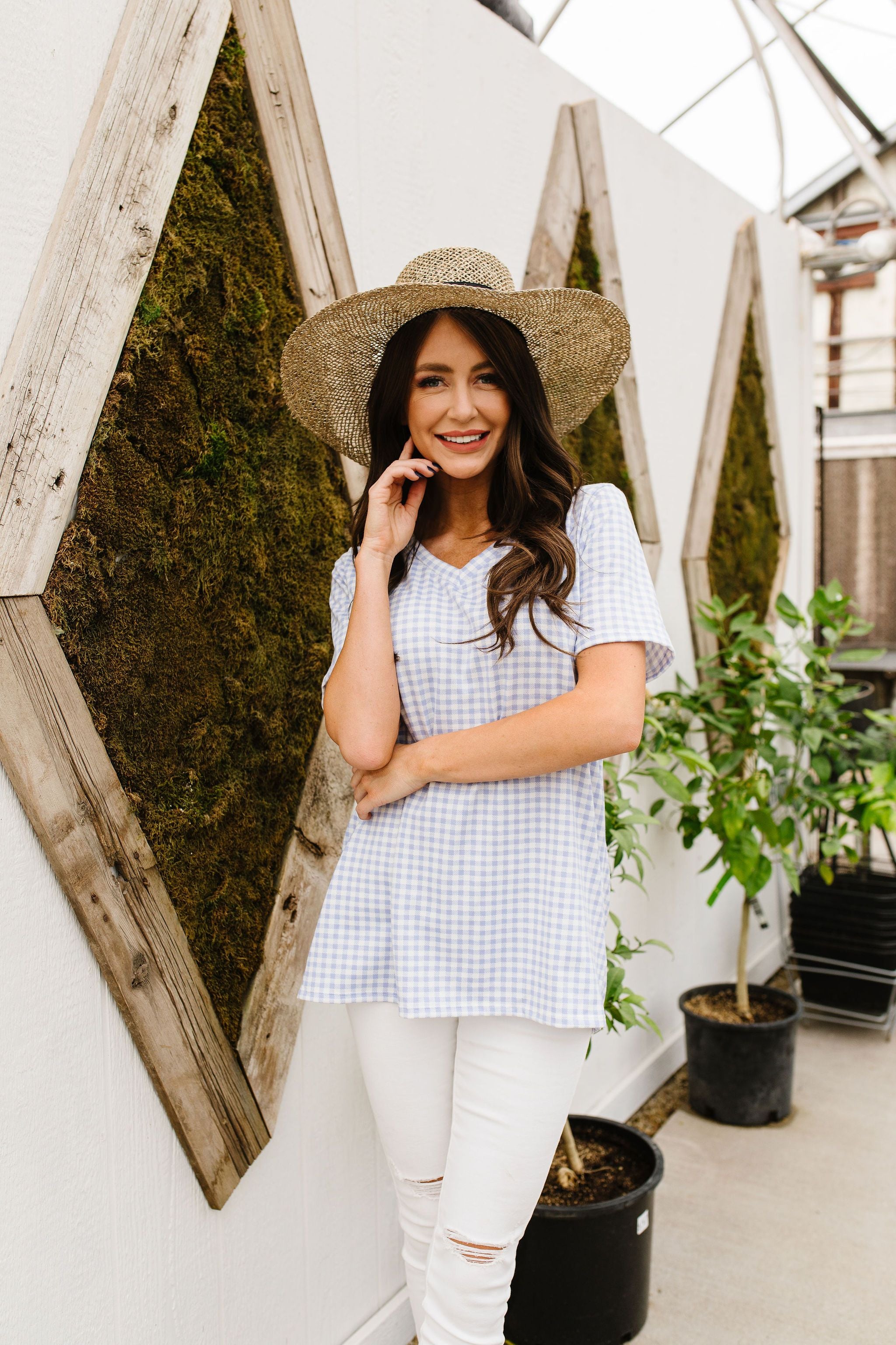 Good Girl Gingham V-neck In Baby Blue