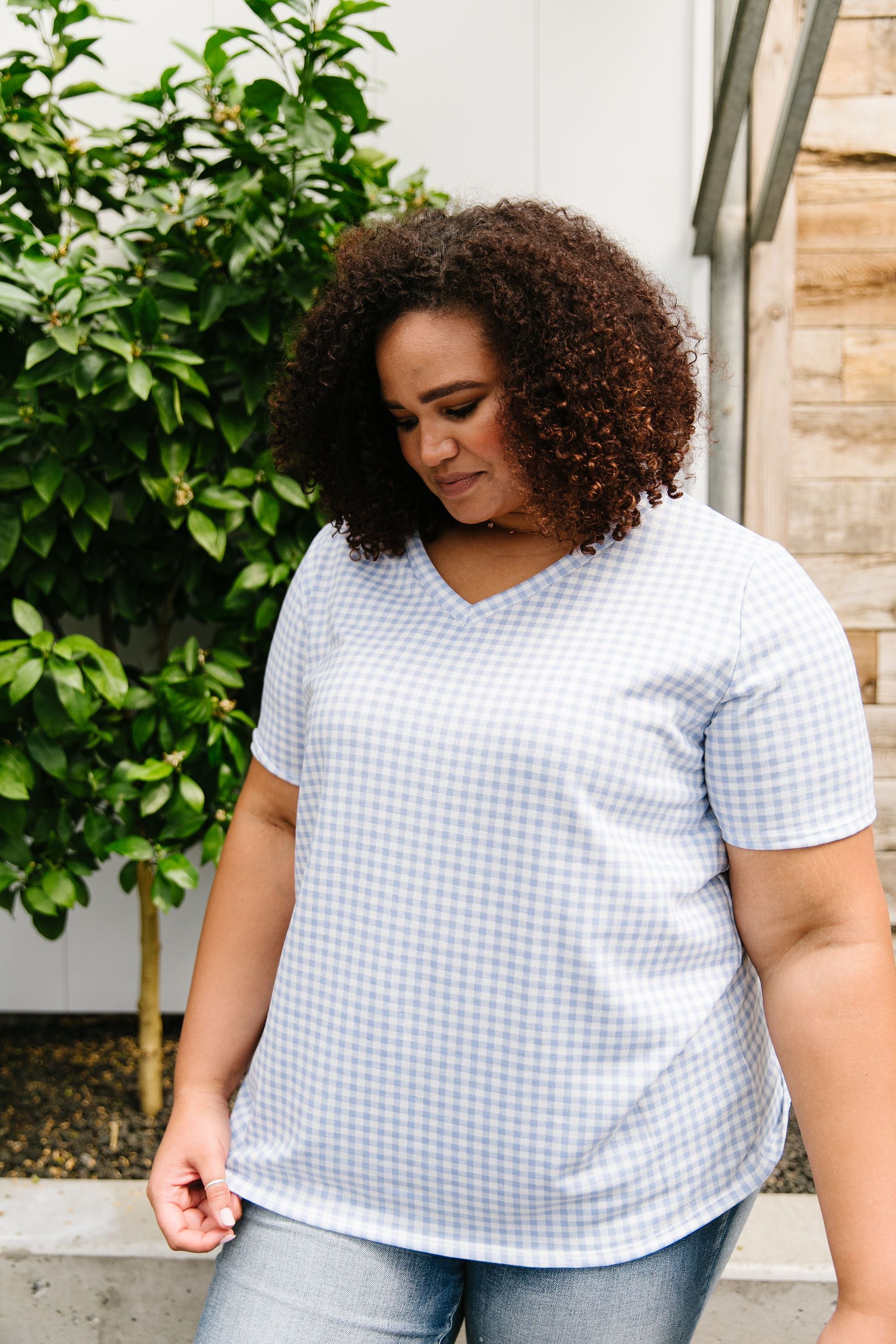 Good Girl Gingham V-neck In Baby Blue