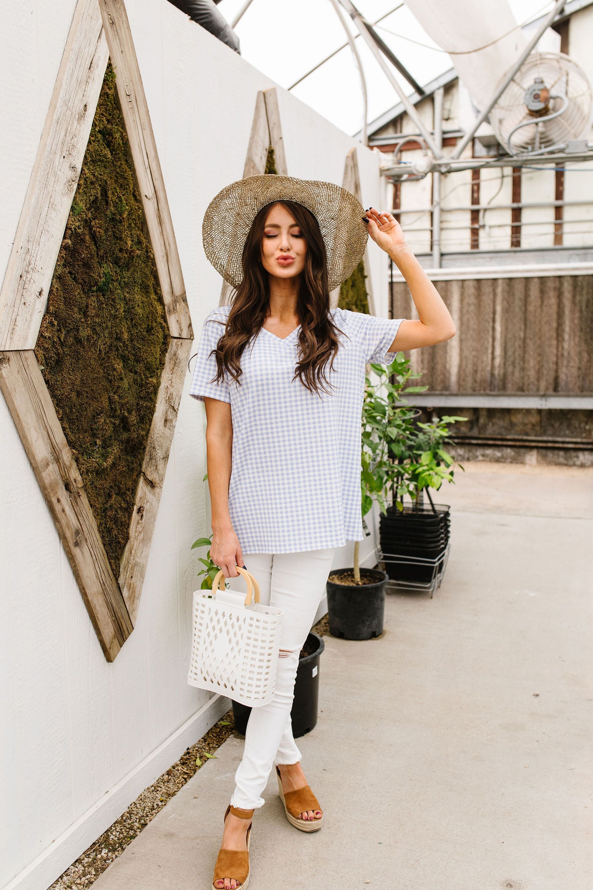 Good Girl Gingham V-neck In Baby Blue