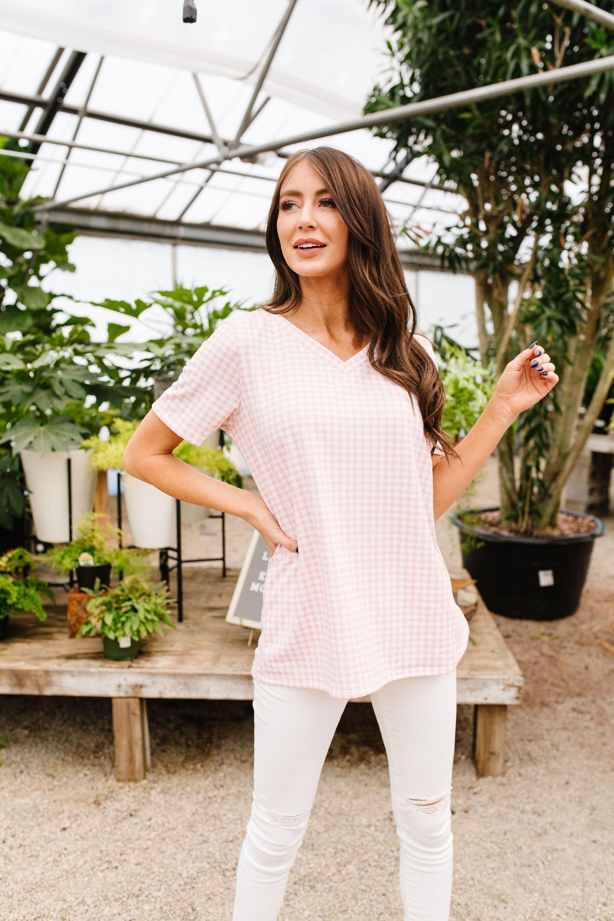 Good Girl Gingham V-neck In Pale Pink