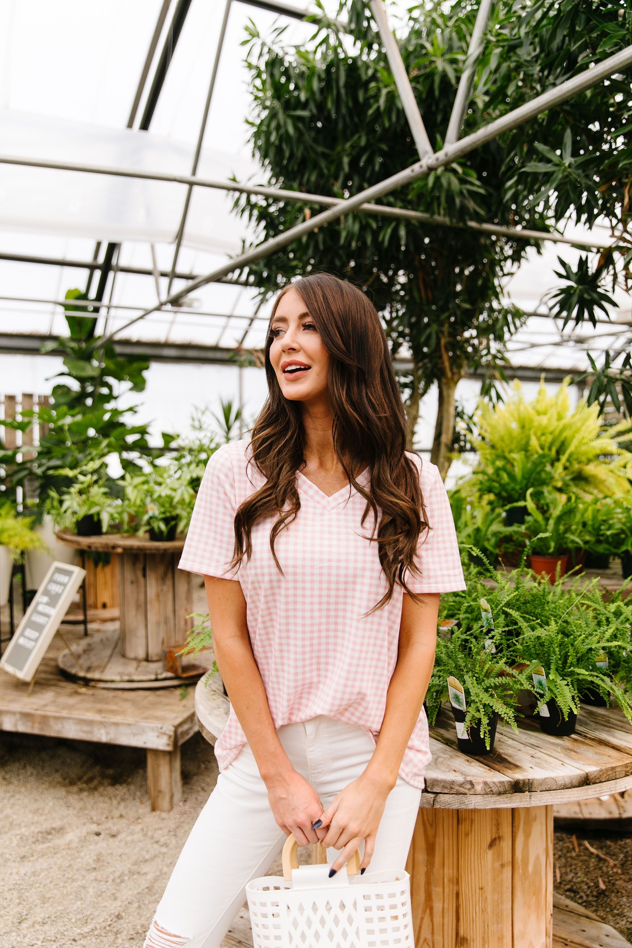 Good Girl Gingham V-neck In Pale Pink