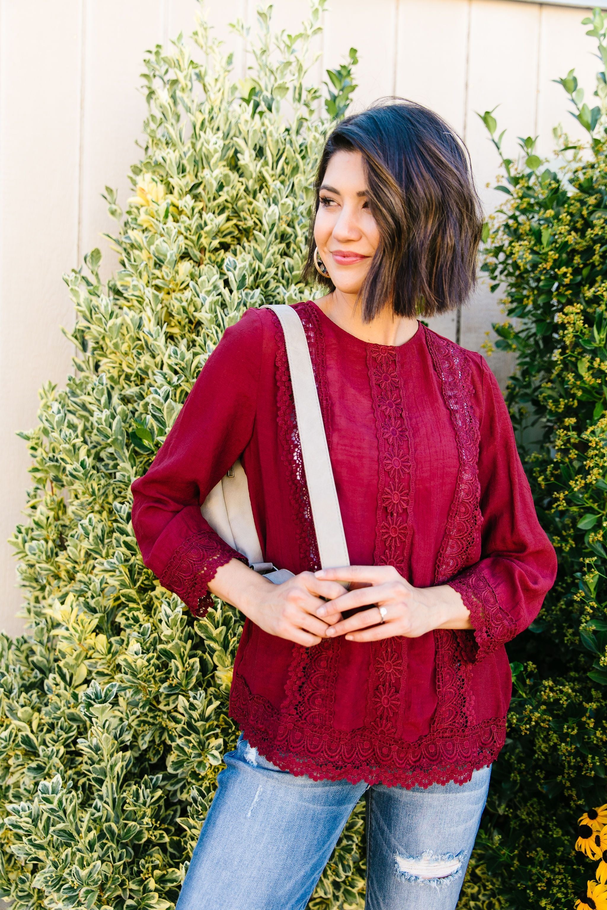 Graced With Lace Blouse In Burgundy