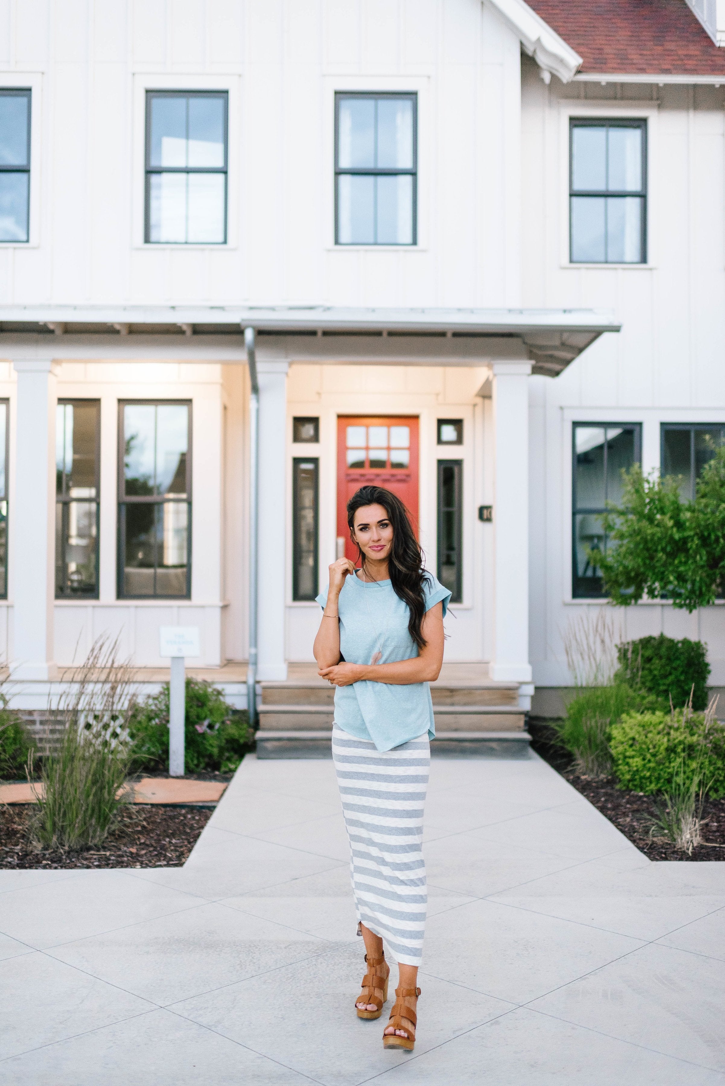 Gray Striped Maxi Skirt