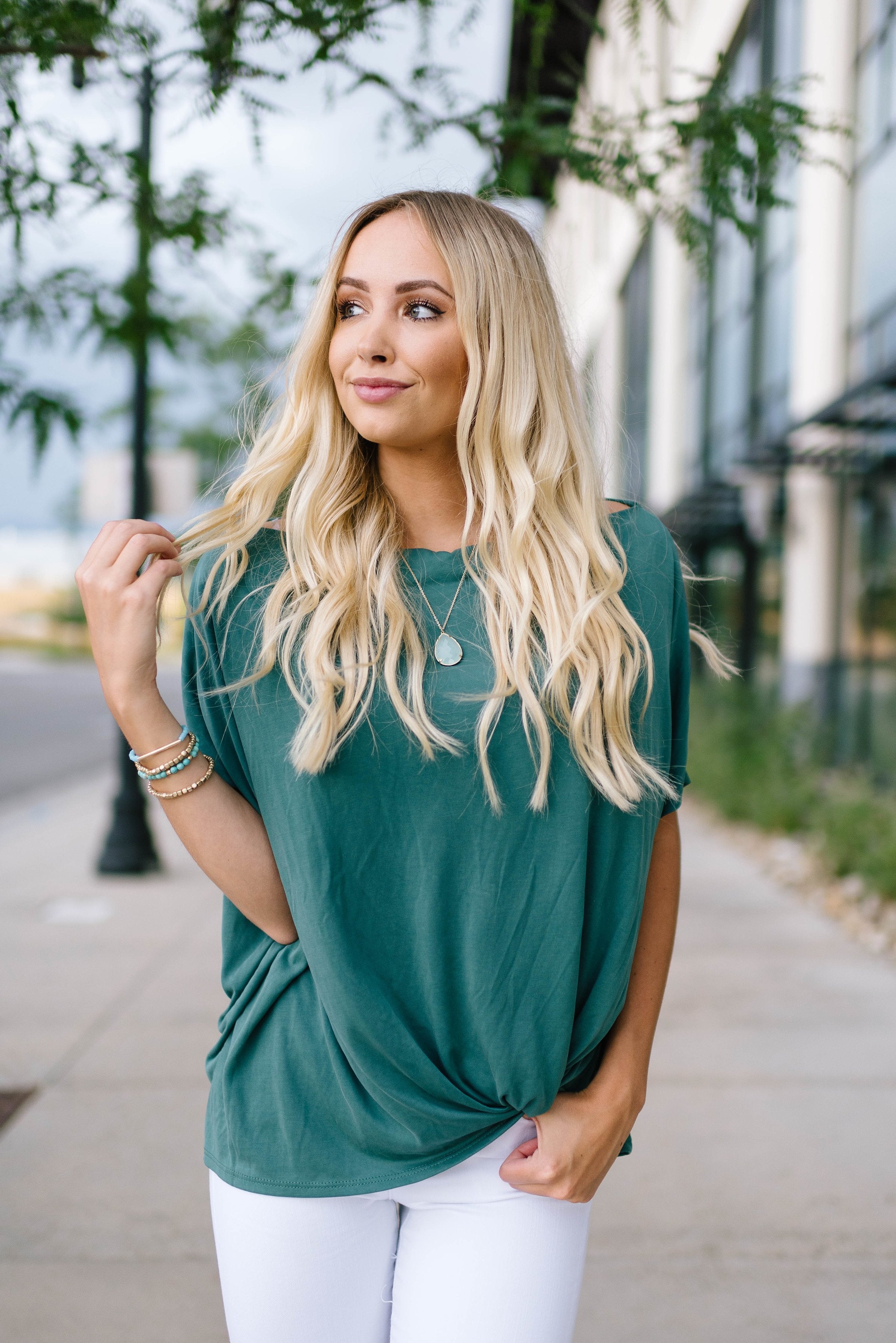 Green One Shoulder Knot Top